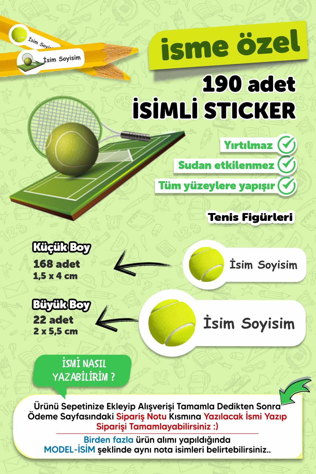 Okul Etiketi Kalem Defter Etiketi Tenis Temalı Isim Yazılabilen Etiket - 190 Adet