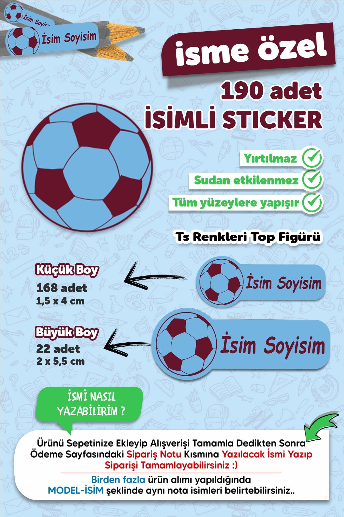 Okul Etiketi Kalem Defter Etiketi Trabzonspor Özel Isim Yazılabilen Etiket - 190 Adet