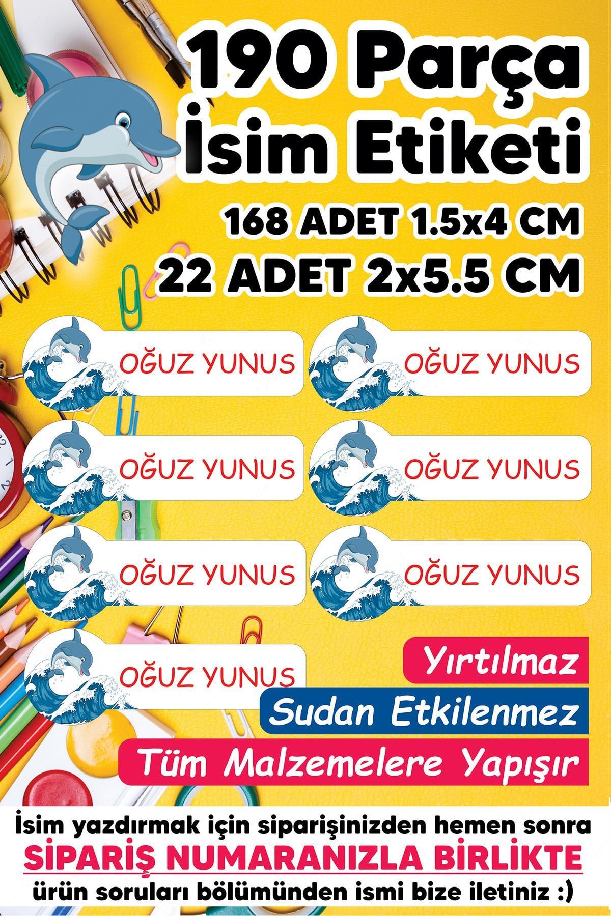Okul Etiketi Kalem Defter Etiketi Yunus Temalı Özel Isim Yazılabilen Etiket - 190 Adet