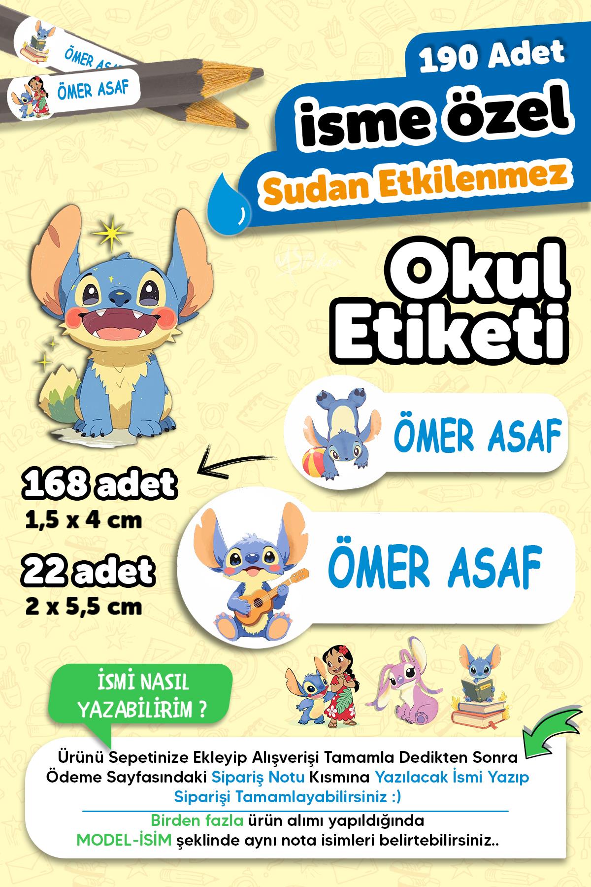 Okul Etiketi Kalem Defter isimli Etiket Isim Yazılabilen Stetch - 190 Adet Özel Tasarım