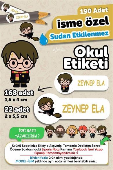 Okul Etiketi Kalem Defter isimli Etiket Isim Yazılabilen Harry Potter - 190 Adet Özel Yeni Tasarım