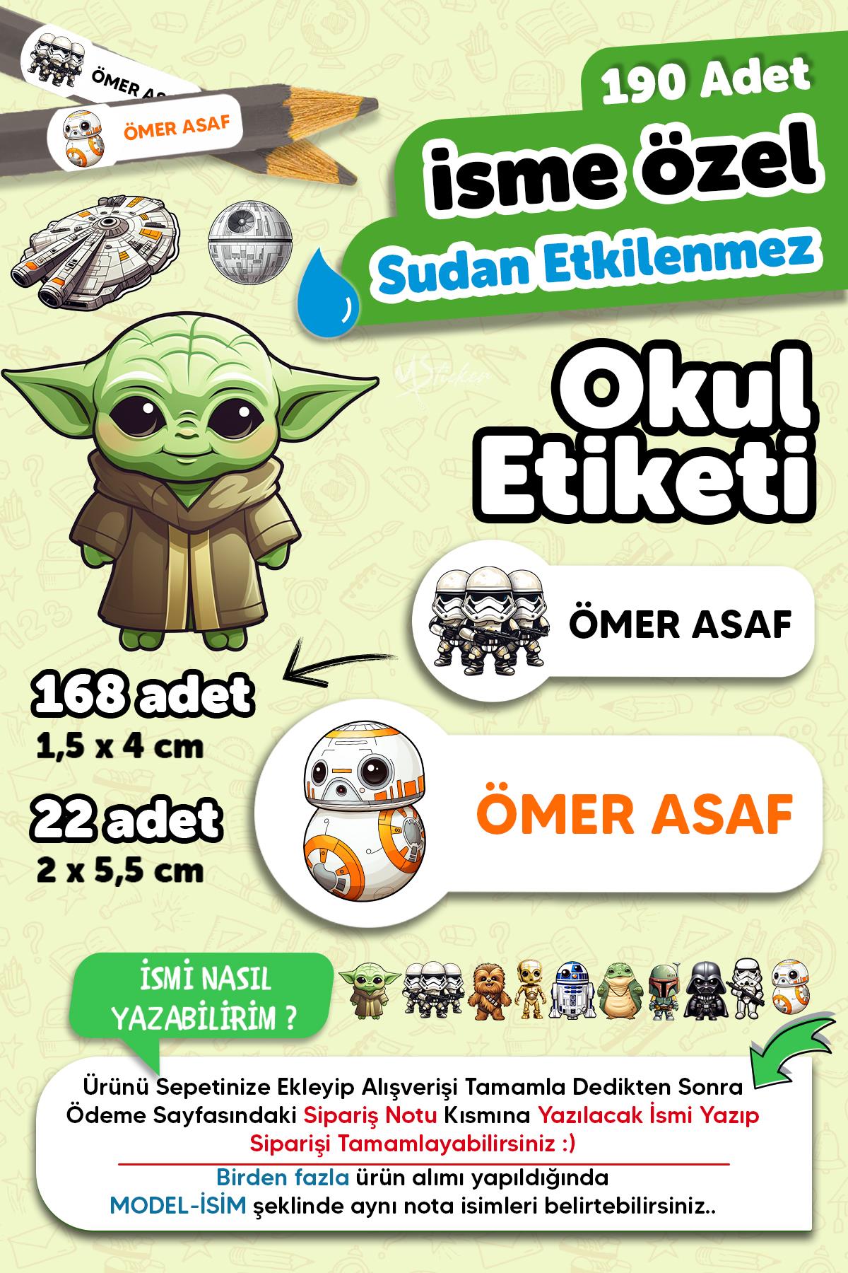Okul Etiketi Kalem Defter isimli Etiket Isim Yazılabilen Star Warss - 190 Adet Özel Tasarım Etiket
