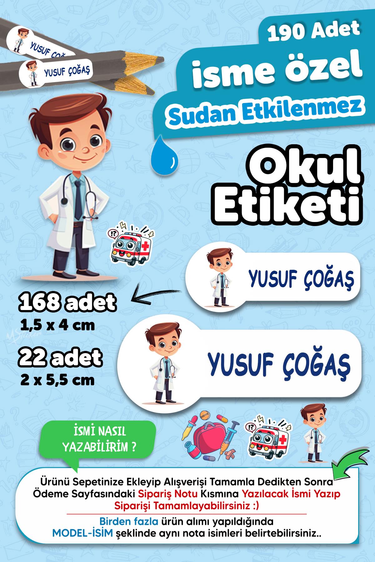 Okul Etiketi Kalem Defter isimli Etiket Isim Yazılabilen Doktor Temalı - 190 Adet Özel Yeni Tasarım