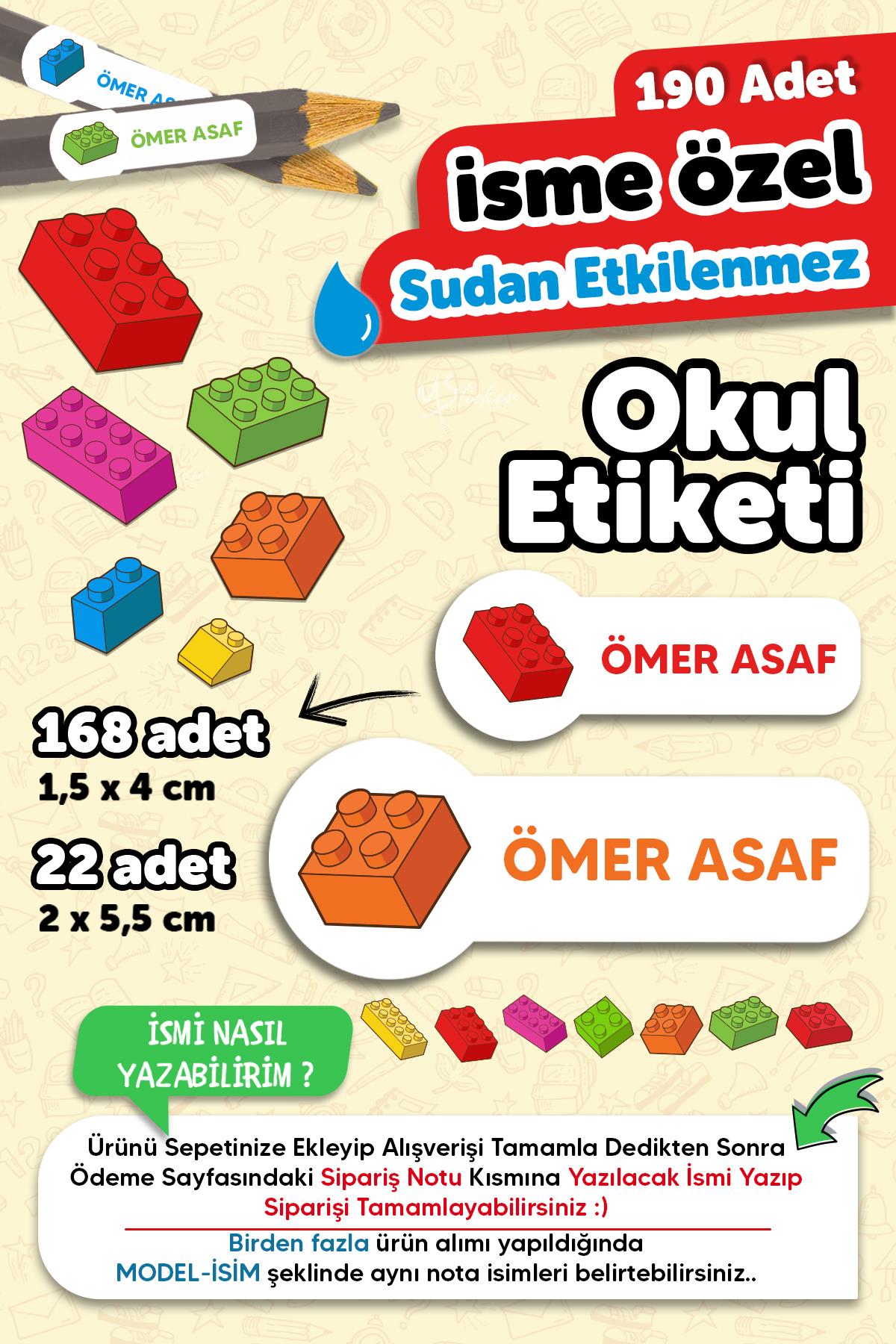 Okul Etiketi Kalem Defter isimli Etiket Isim Yazılabilen Legos - 190 Adet Özel Tasarım Etiket
