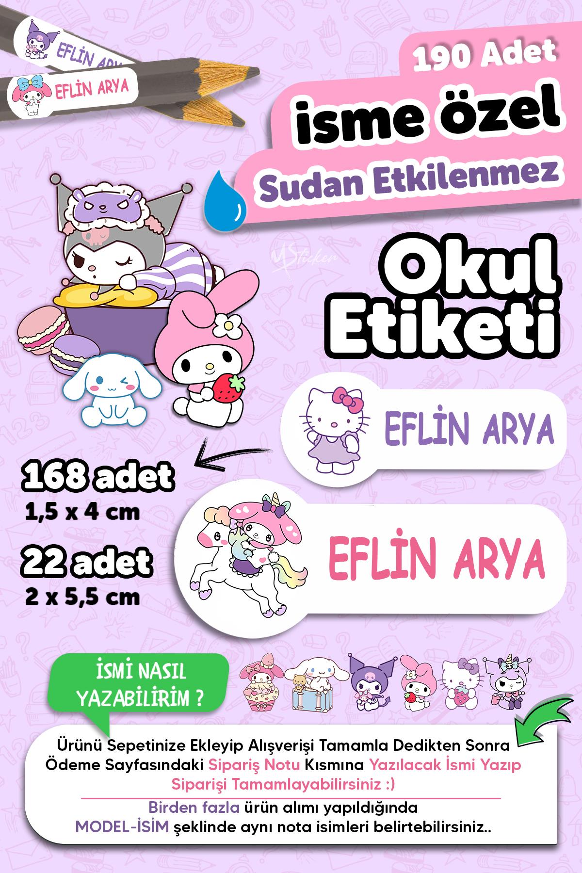 Okul Etiketi Kalem Defter isimli Etiket Isim Yazılabilen Kawai - 190 Adet Özel Tasarım Etiket