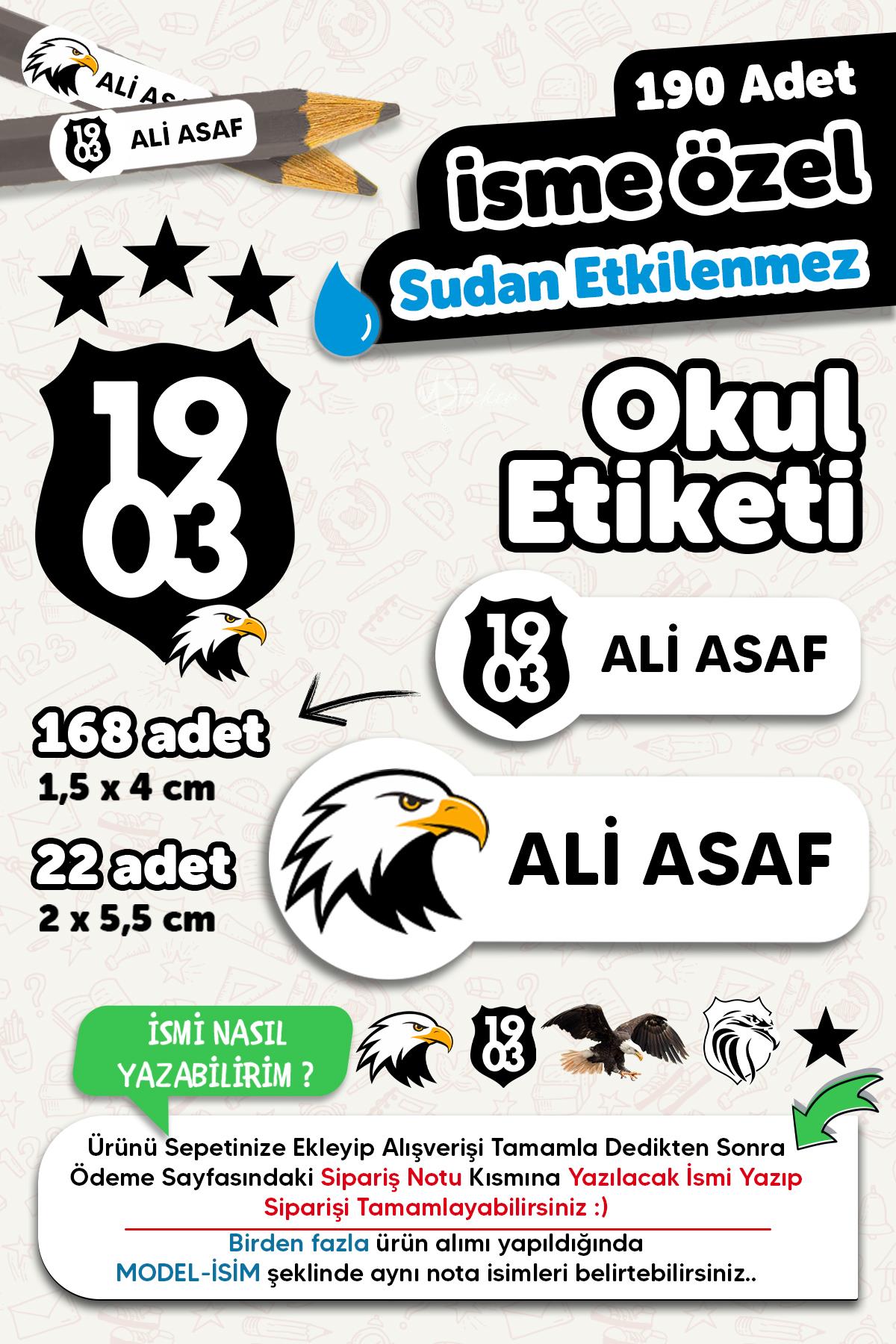 Okul Etiketi Kalem Defter isimli Etiket Isim Yazılabilen Kartal - 190 Adet Özel Tasarım Etiket