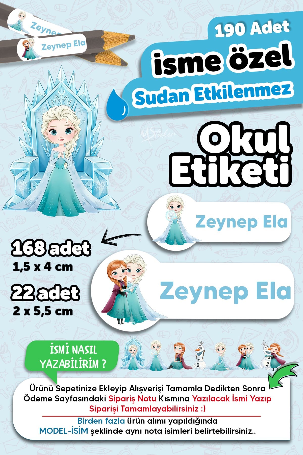Okul Etiketi Kalem Defter isimli Etiket Isim Yazılabilen My Melody - 190 Adet Özel Tasarım Etiket