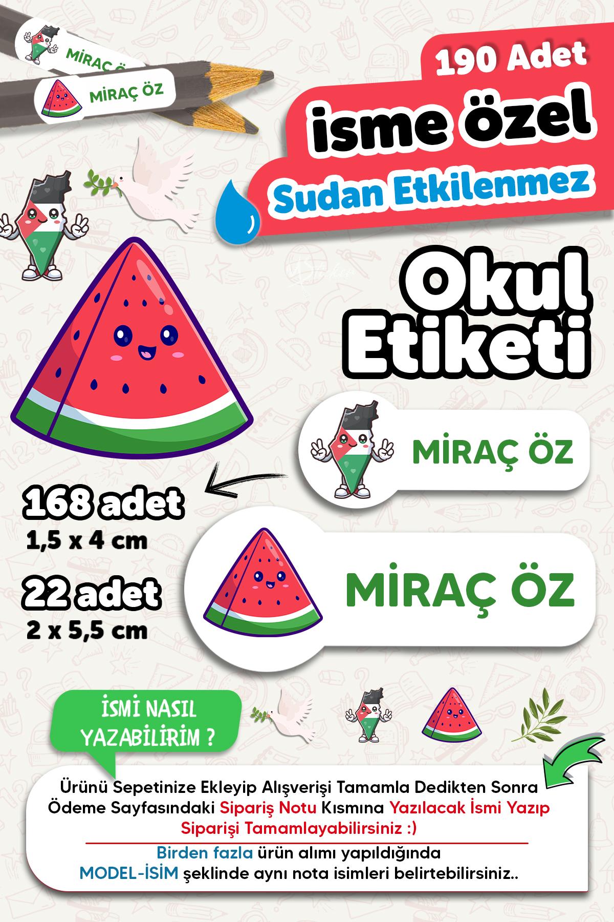 Okul Etiketi Kalem Defter isimli Etiket Isim Yazılabilen Filistin - 190 Adet Özel Tasarım Etiket