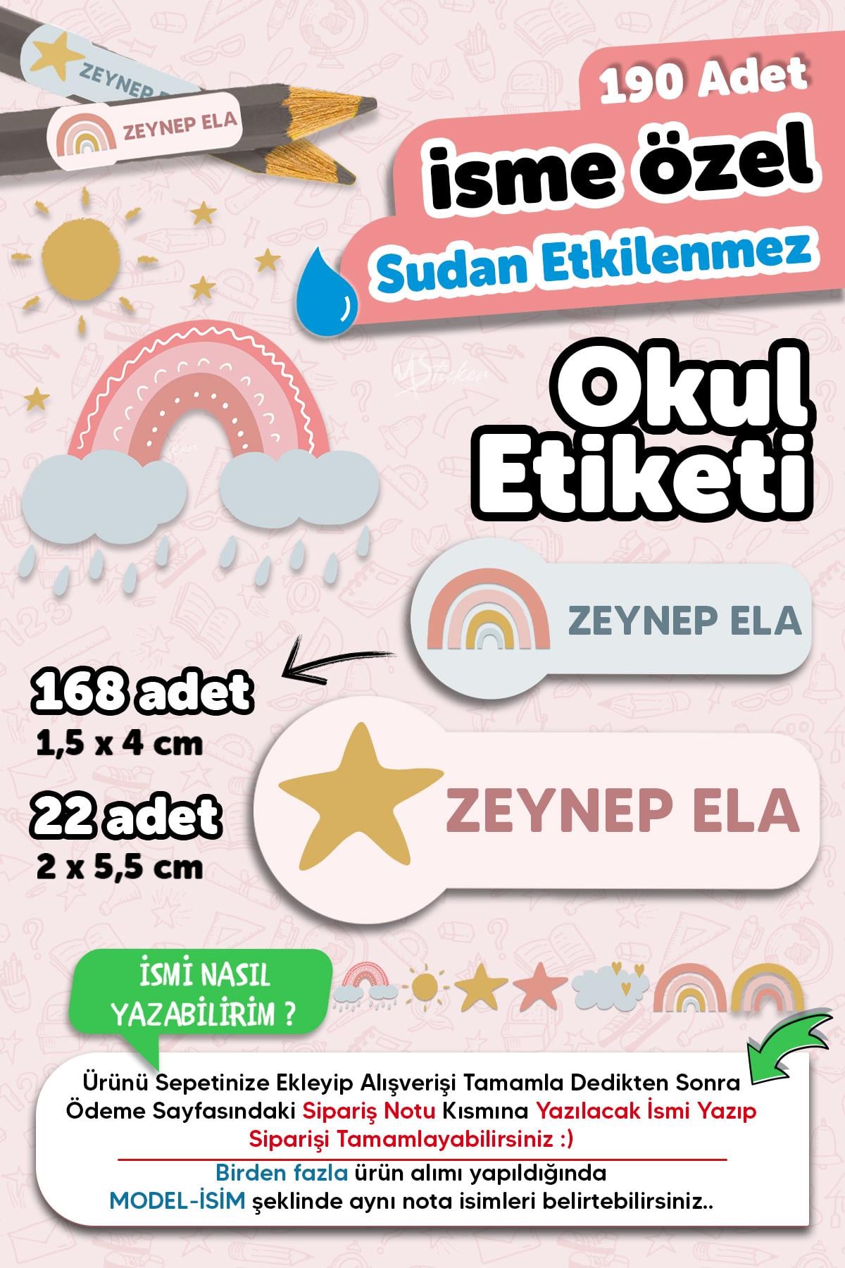 Okul Etiketi Kalem Defter isimli Etiket Isim Yazılabilen Tatlı Doğa - 190 Adet Özel Tasarım