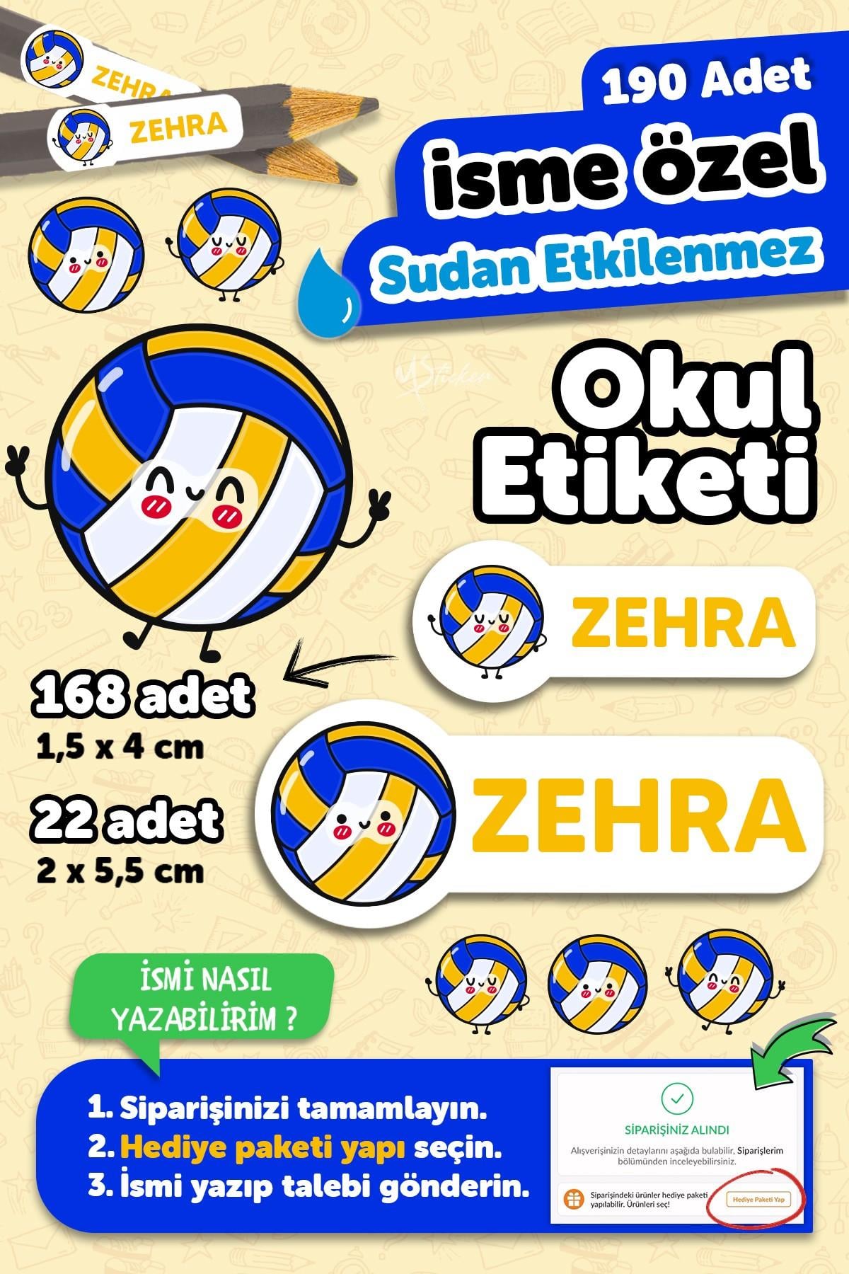Okul Etiketi Kalem Defter isimli Etiket Isim Yazılabilen Fiyonklu Set - 190 Adet Özel Tasarım Etiket