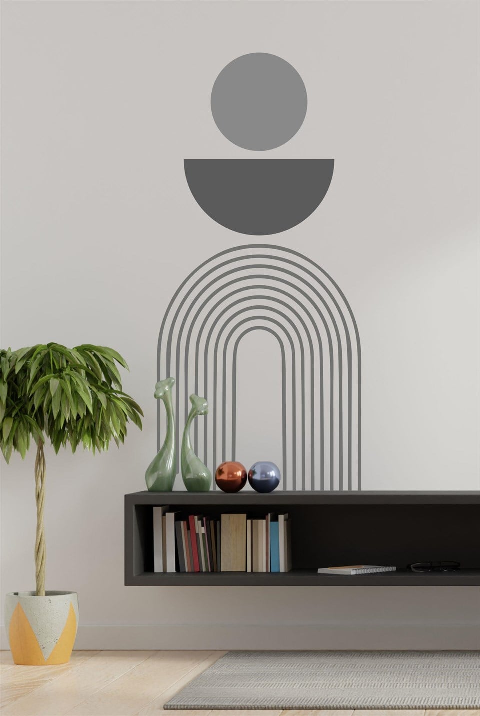 Özel Desen Gri Tonlarında Gökkuşağı ve Dailereler Duvar Sticker S