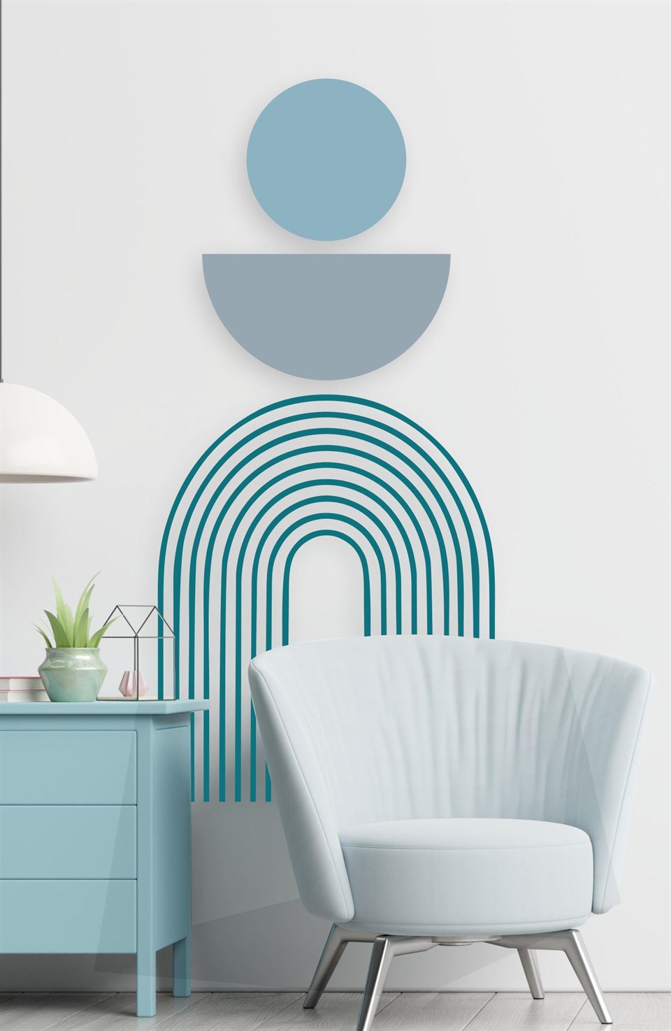Özel Desen Mavi Tonlarında Gökkuşağı ve Dailereler Duvar Sticker