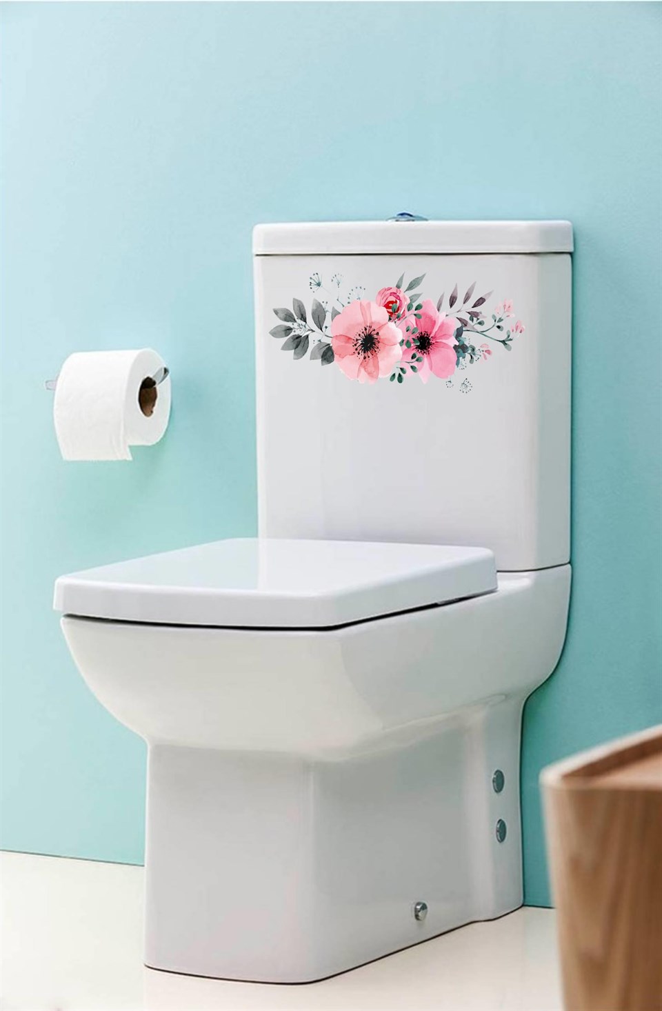 Pastel Çiçekli Klozet Kapağı Sticker - Banyo Sticker