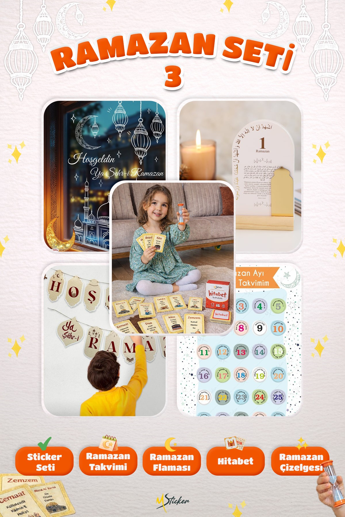 Ramazan Ayı Sticker Oyun ve Etkinlik Seti, 5 li set Çocuklar için Ramazan Süsleme ve Etkinlik Seti3