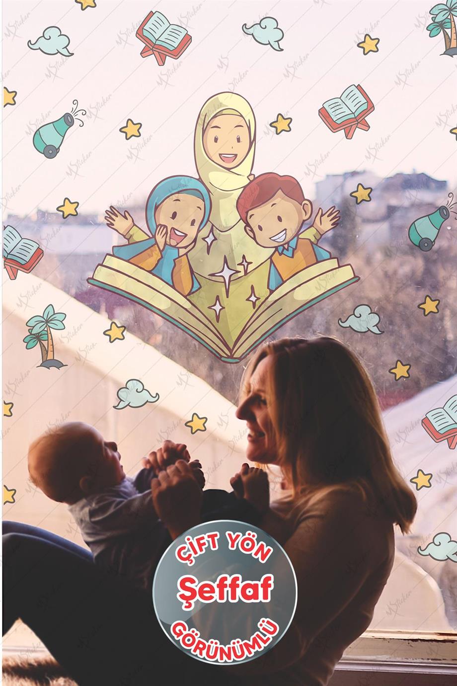 Ramazan Ayı Temalı Cam Duvar Süsleri Hoşgeldin Ramazan Sticker Seti -ŞEFFAF