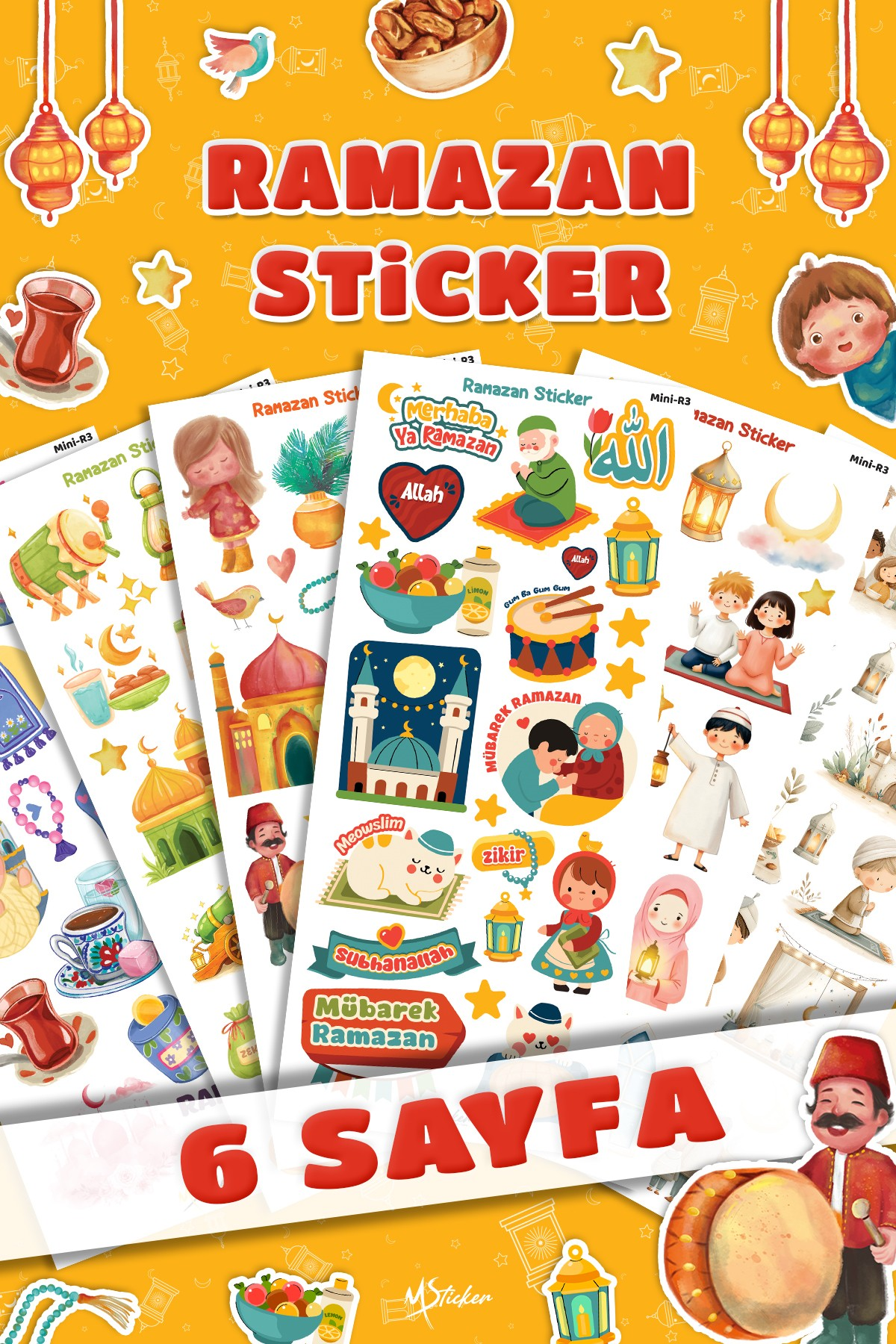 Ramazan Ayı Temalı Mini Sticker Seti, Defter Ajanda Suluk üzeri Sticker, 