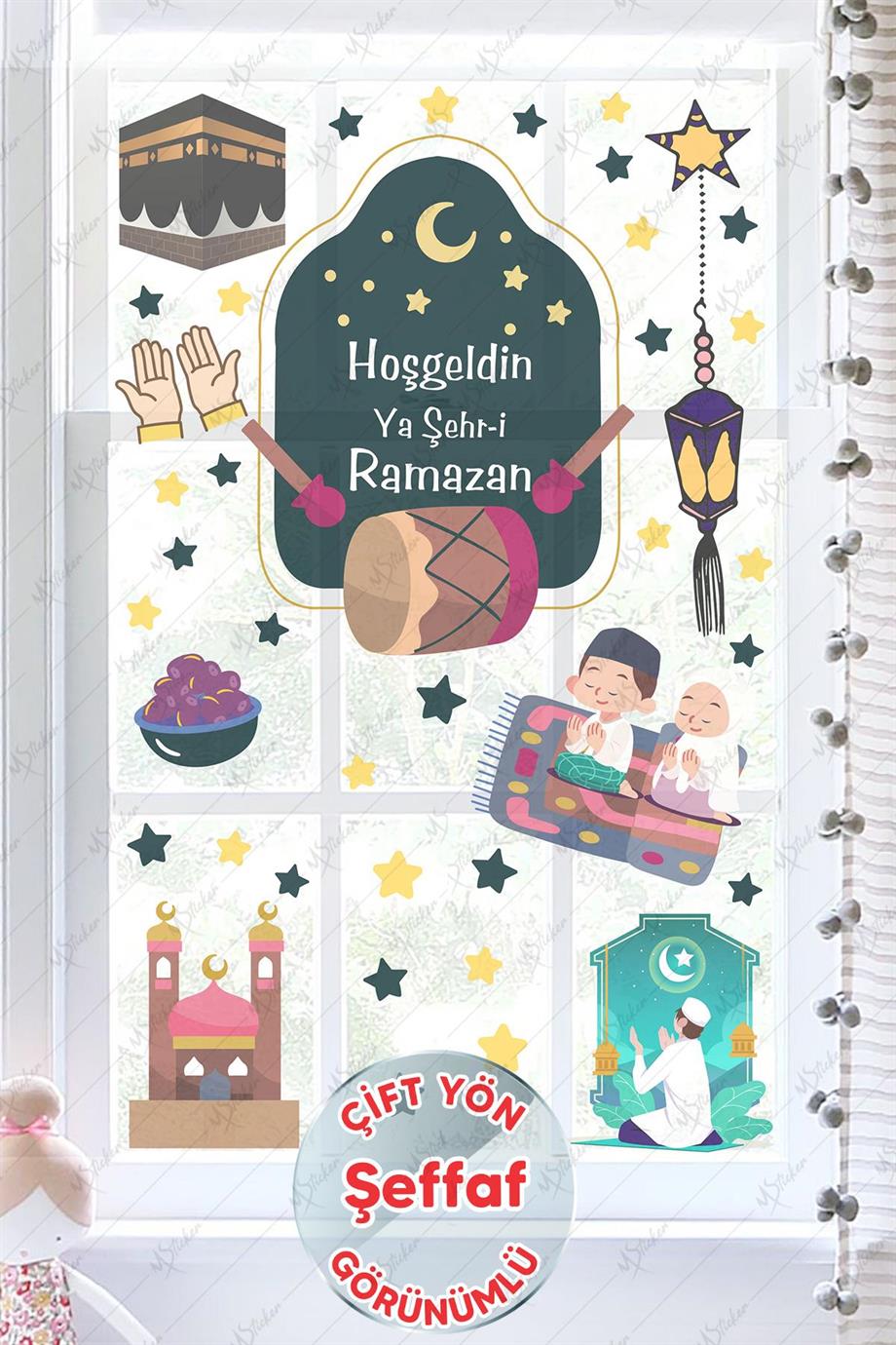 Ramazan Ayı Temalı Süsleme Cam Duvar Süsleri Hoşgeldin Ramazan Sticker Seti -ŞEFFAF