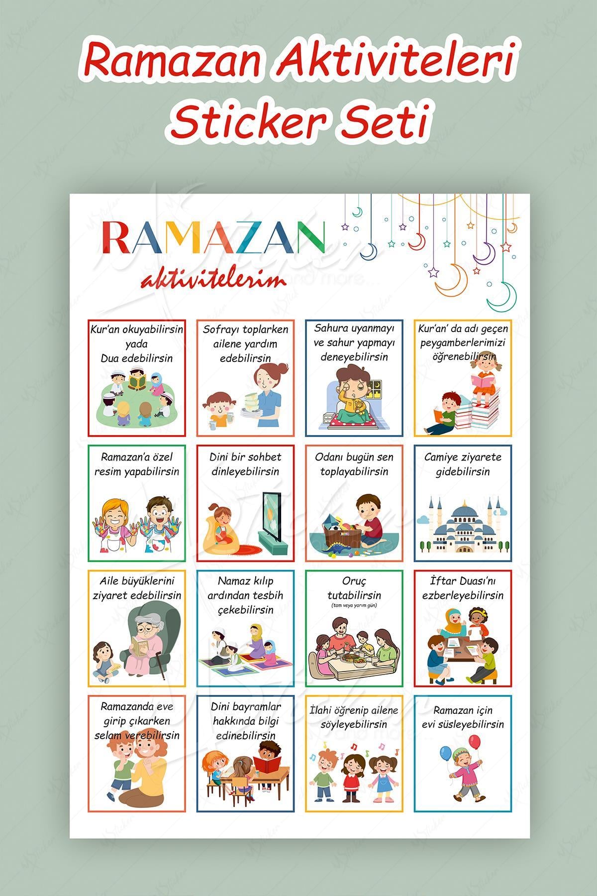 Ramazana Özel Etkinlik Panosu, Sticker Pano ve Yıldızlardan Oluşan Çocuklar İçin Ramazan Etkinlikler