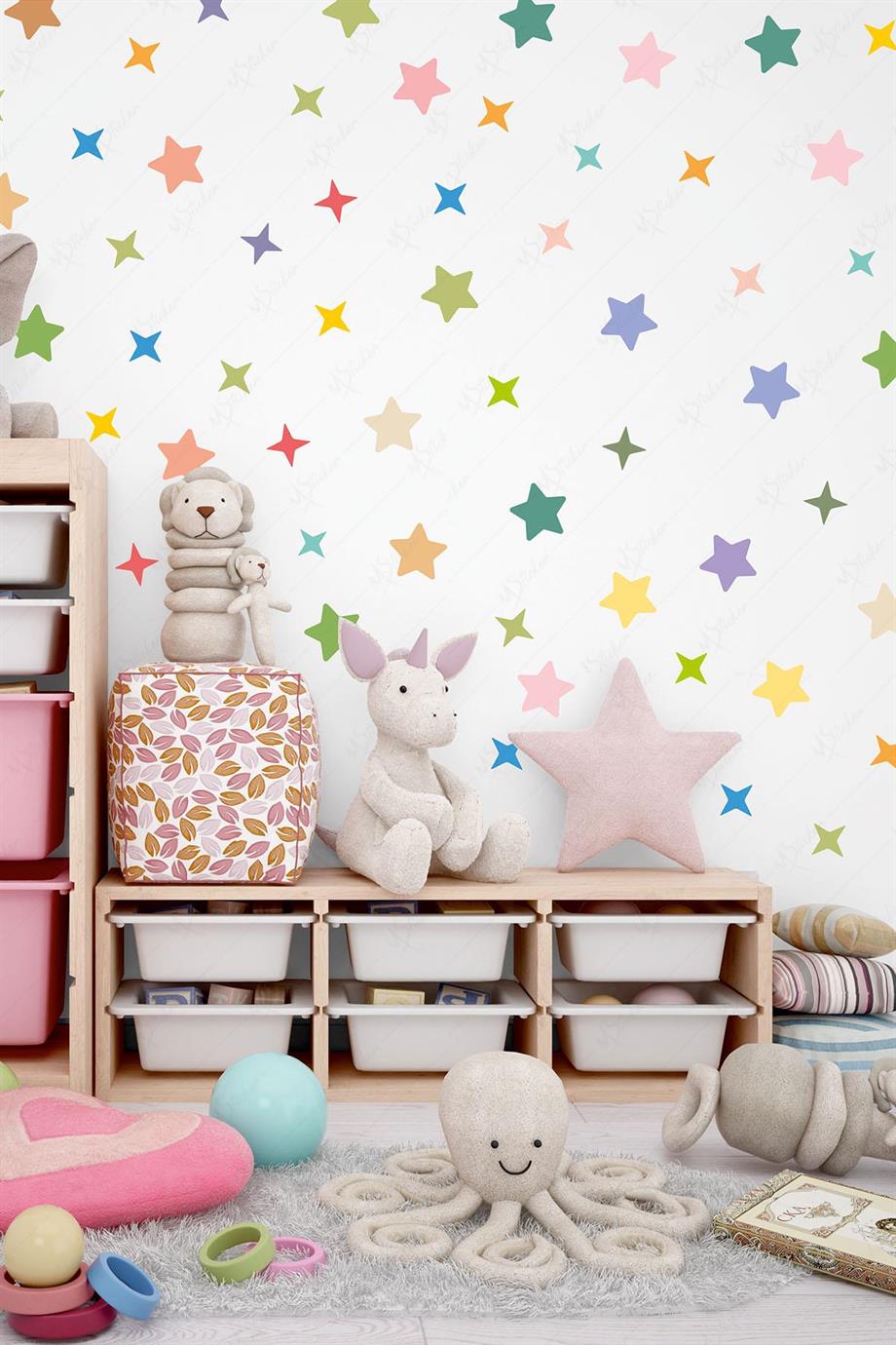 Renkli Yıldızlar Çocuk Bebek Odası Duvar Sticker Seti