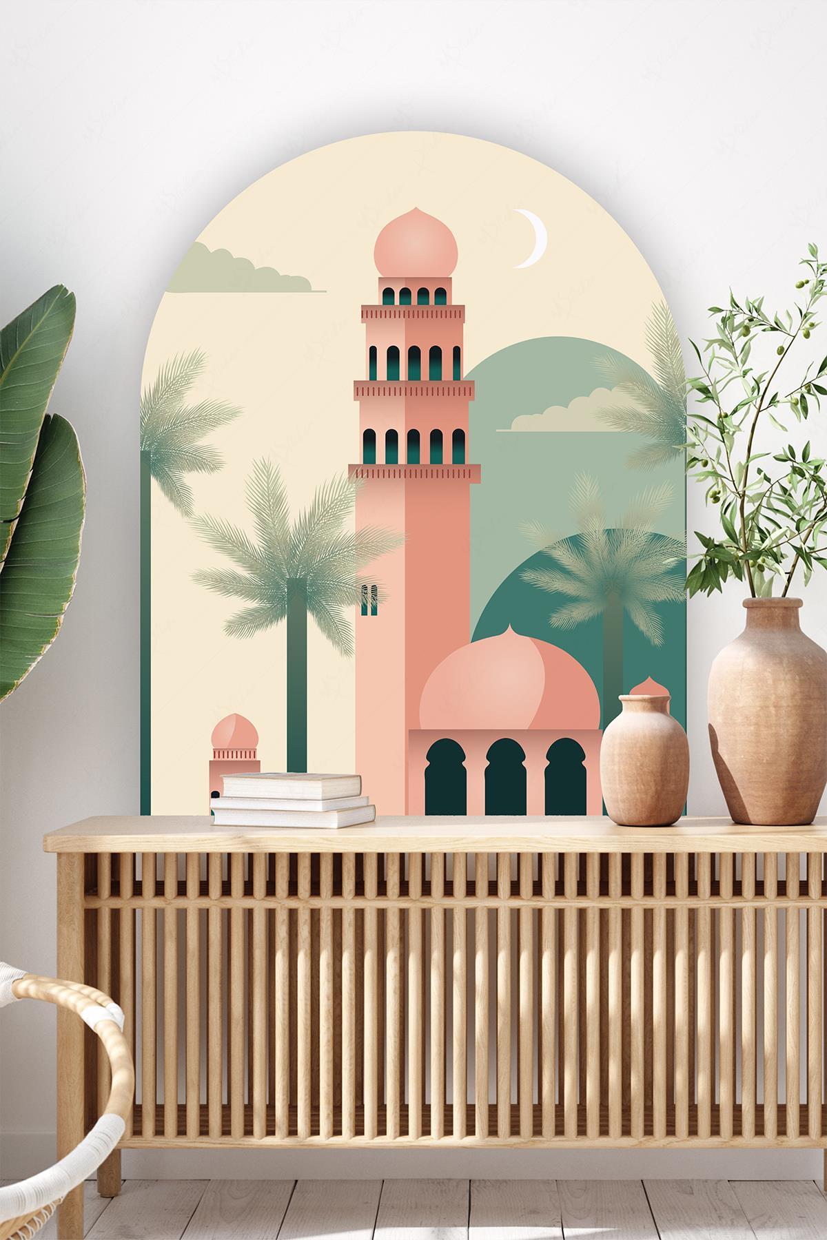Sanatsal Çizim ile Oluşturulmuş Vintage Suluboya Cami Resmi Sticker, Özel Çizim Cami Temalı Sticker