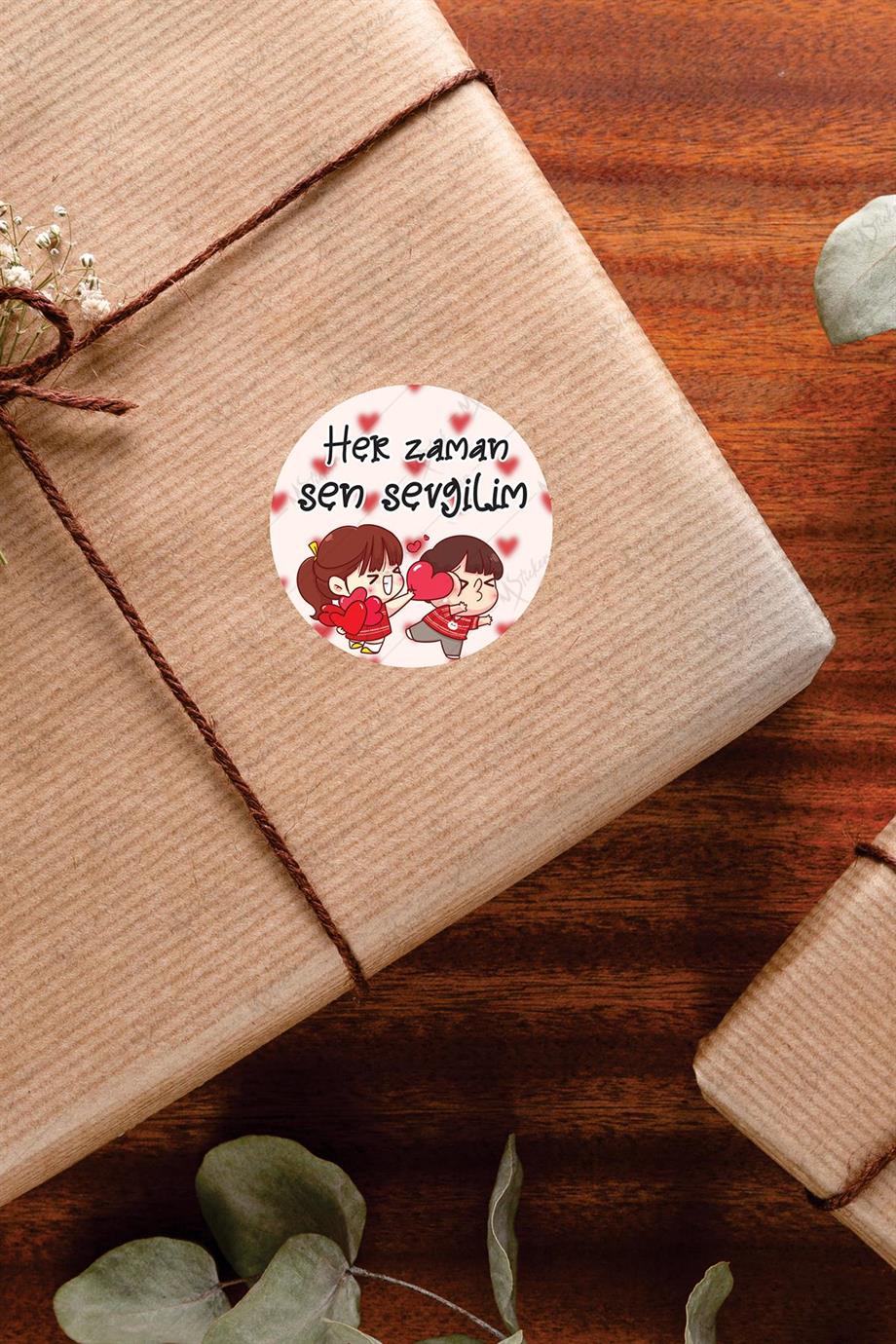Sevgililer Günü 4 CM 56 Adet Yuvarlak Özel Kesimli Sticker Etiket