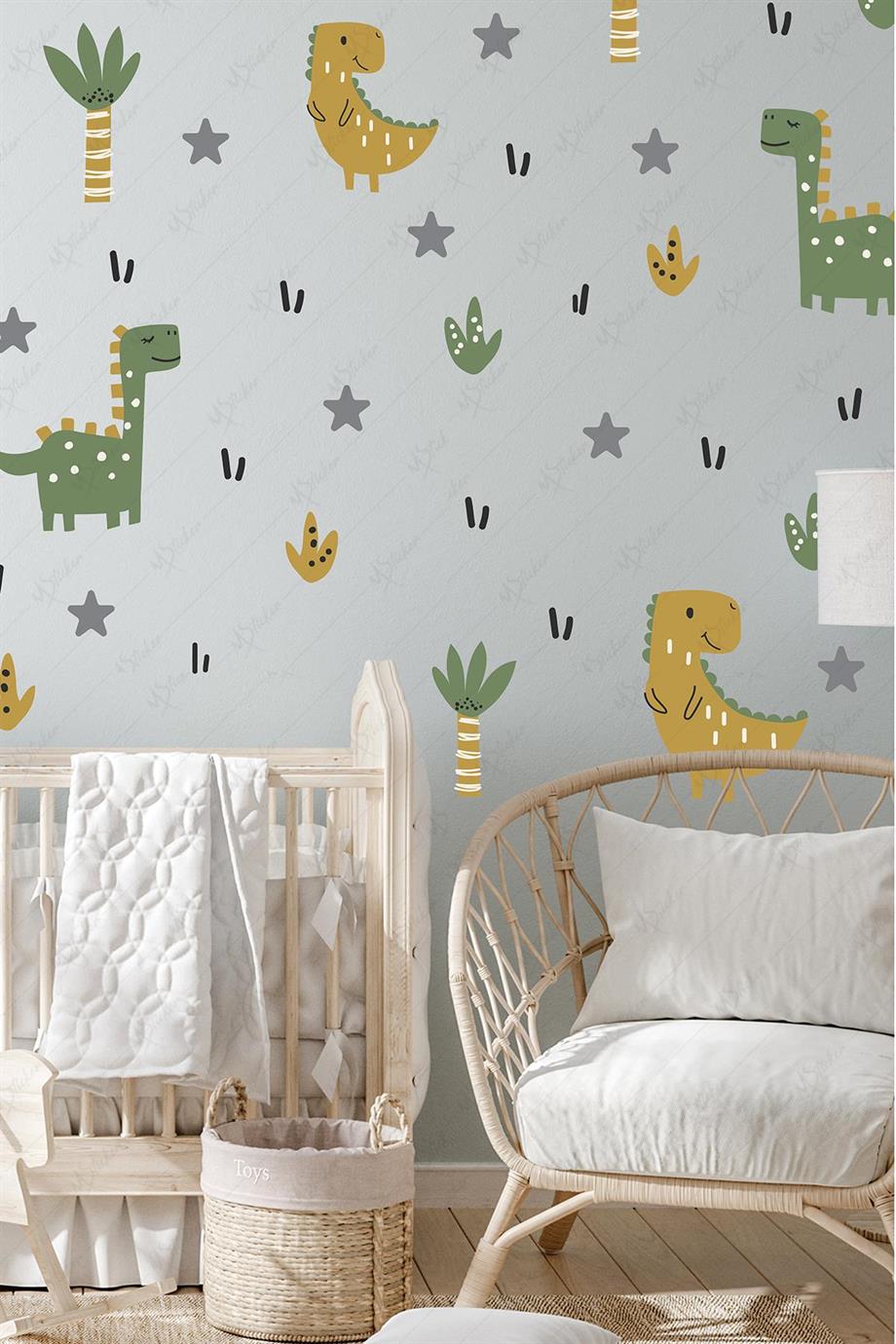 Sevimli Dinazorlar Çocuk Bebek Odası Sticker Seti