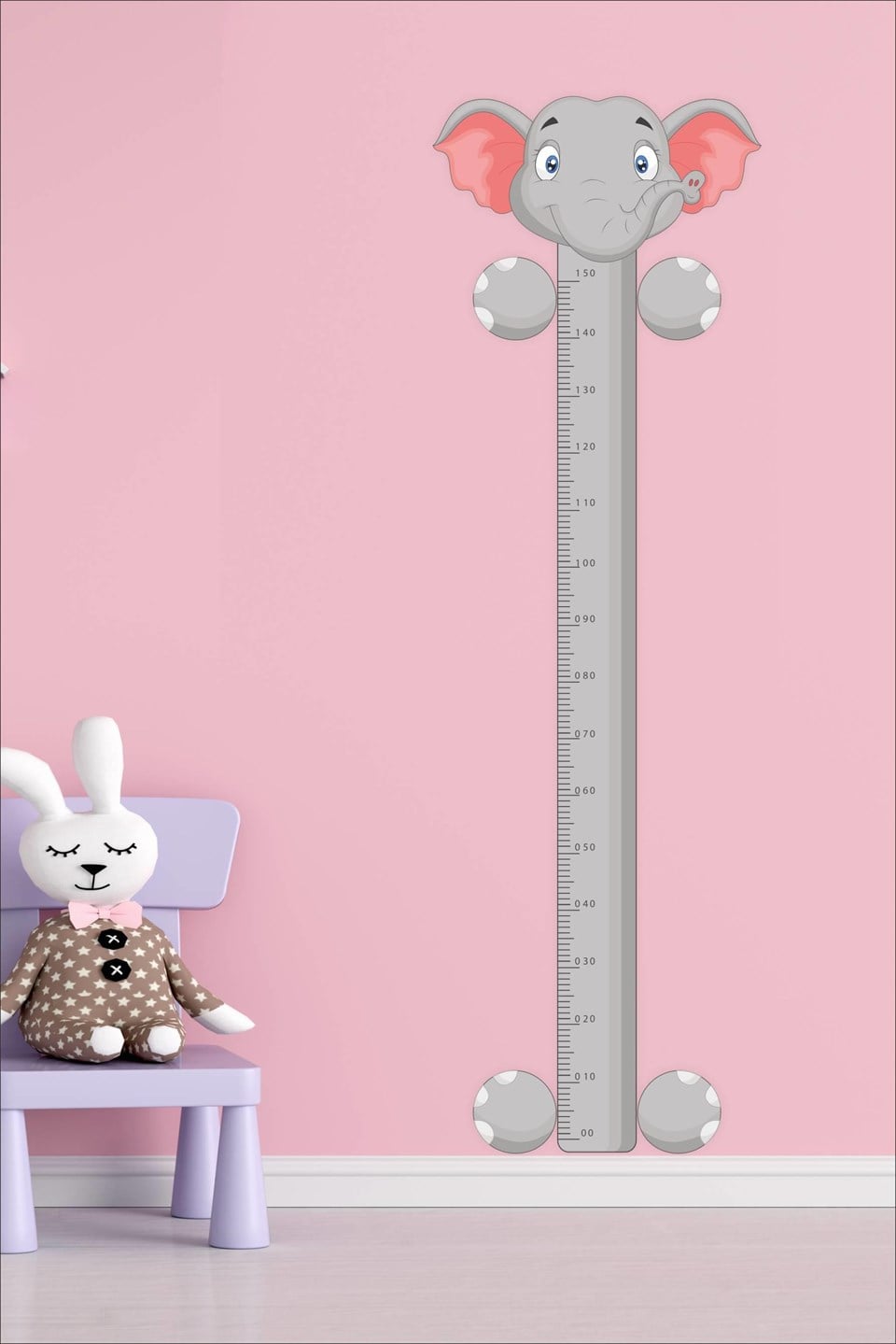 Sevimli Fil Figürlü Boy Cetvel Sticker -Çocuk Bebek Odası Sticker