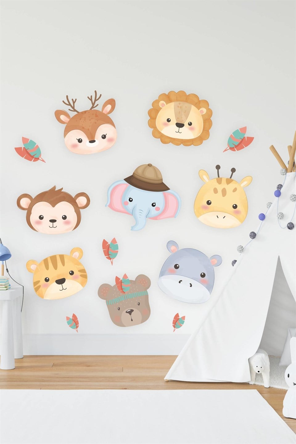 Sevimli Hayvanlar Geyik,Fil,Aslan Çocuk Bebek Odası Duvar Sticker
