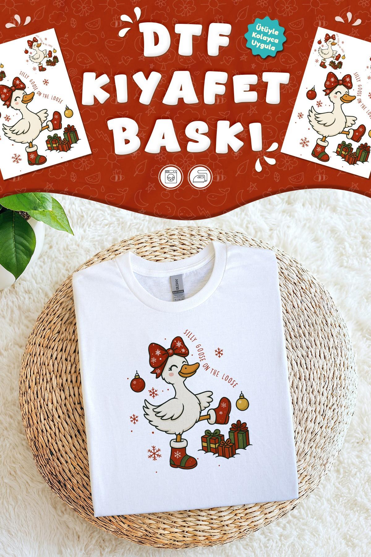 Sevimli Ördek Yılbaşı Kumaş Baskı Yapılabilen Özel Tasarım Ütü Ile Yapışan Tekstil Dtf Baskı Görseli