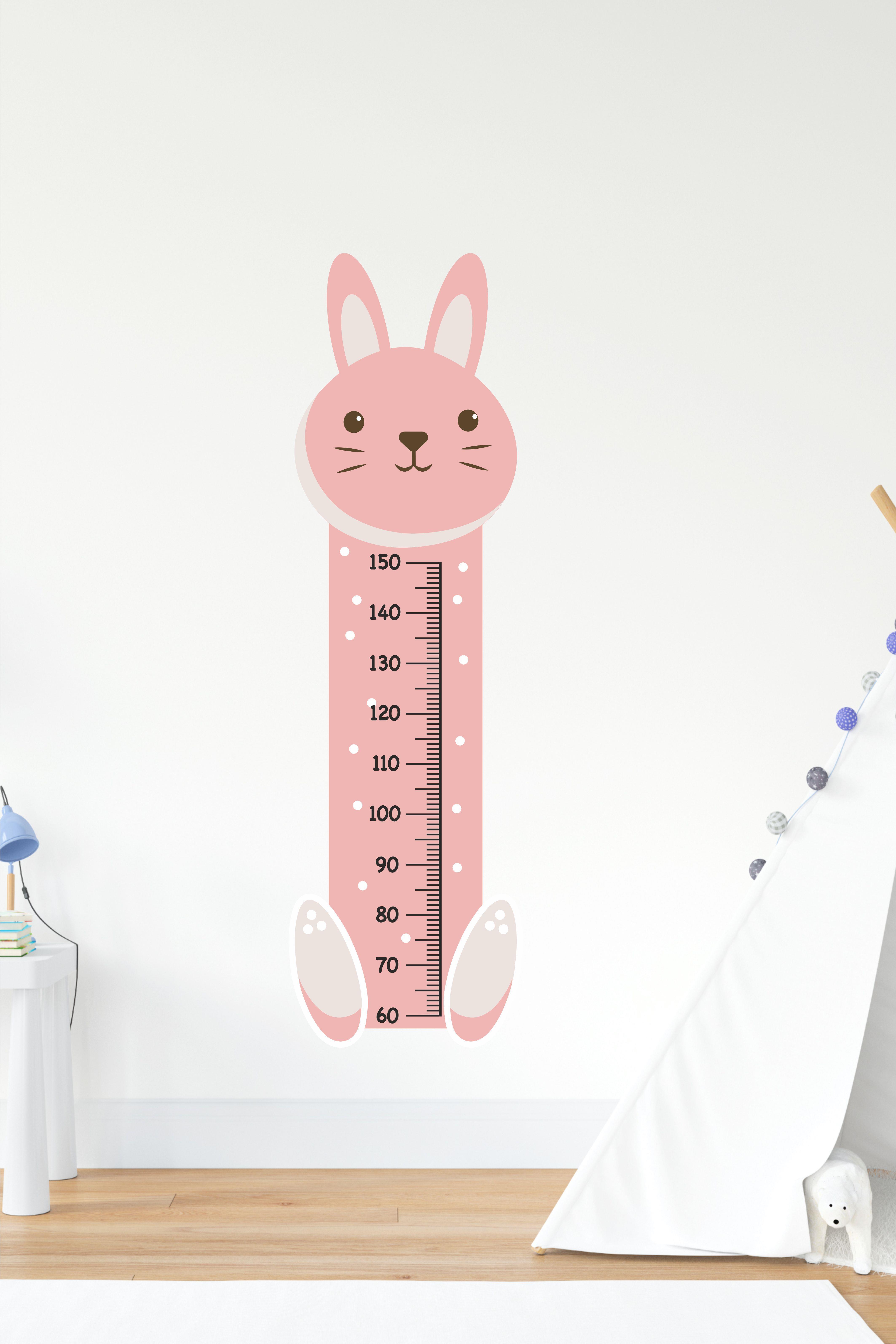 Sevimli Pembe Tavşan Çocuk Bebek Odası Boy Cetveli Sticker (48x163cm)