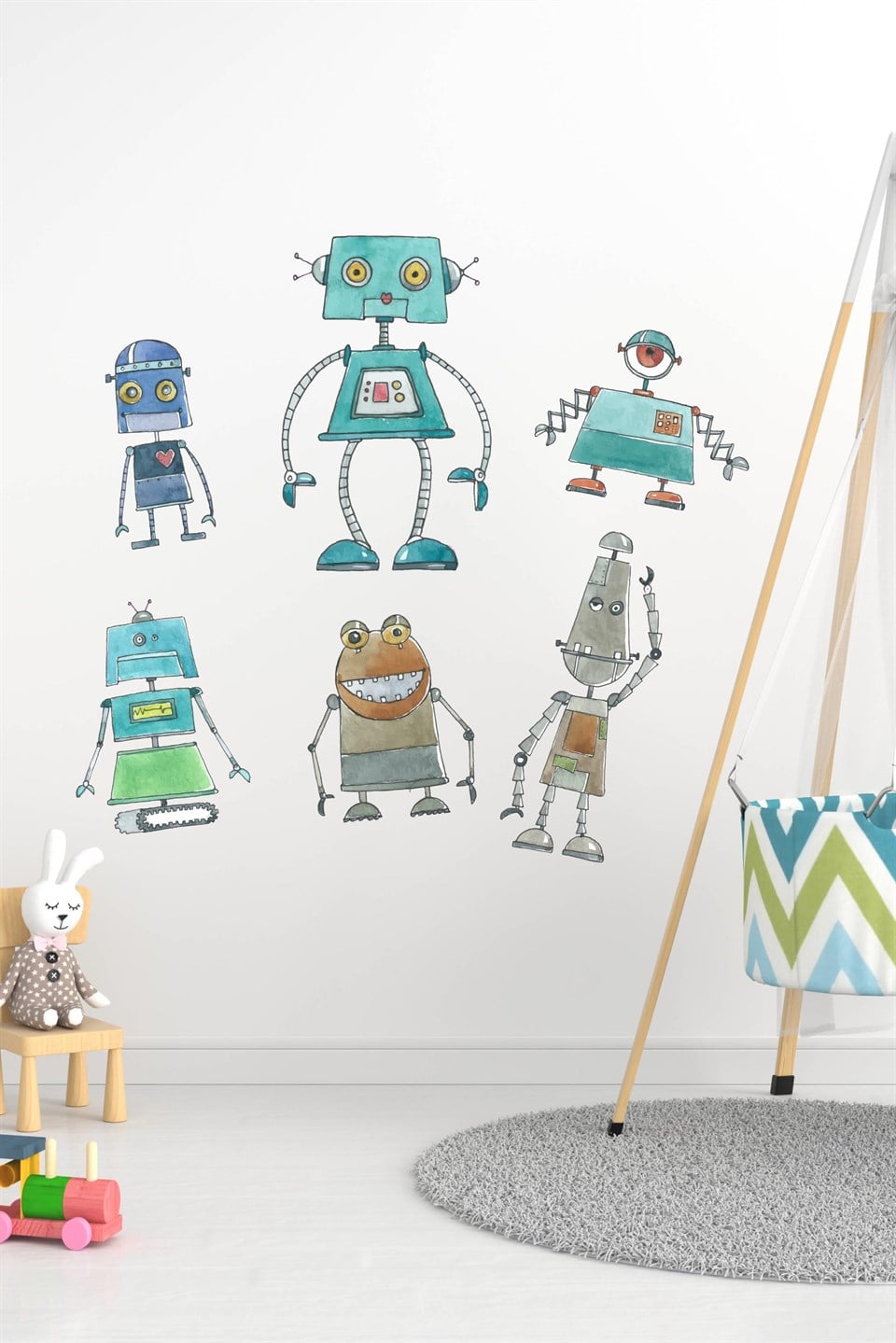 Sevimli Robot Sticker Seti Çocuk Bebek Odası Sticker