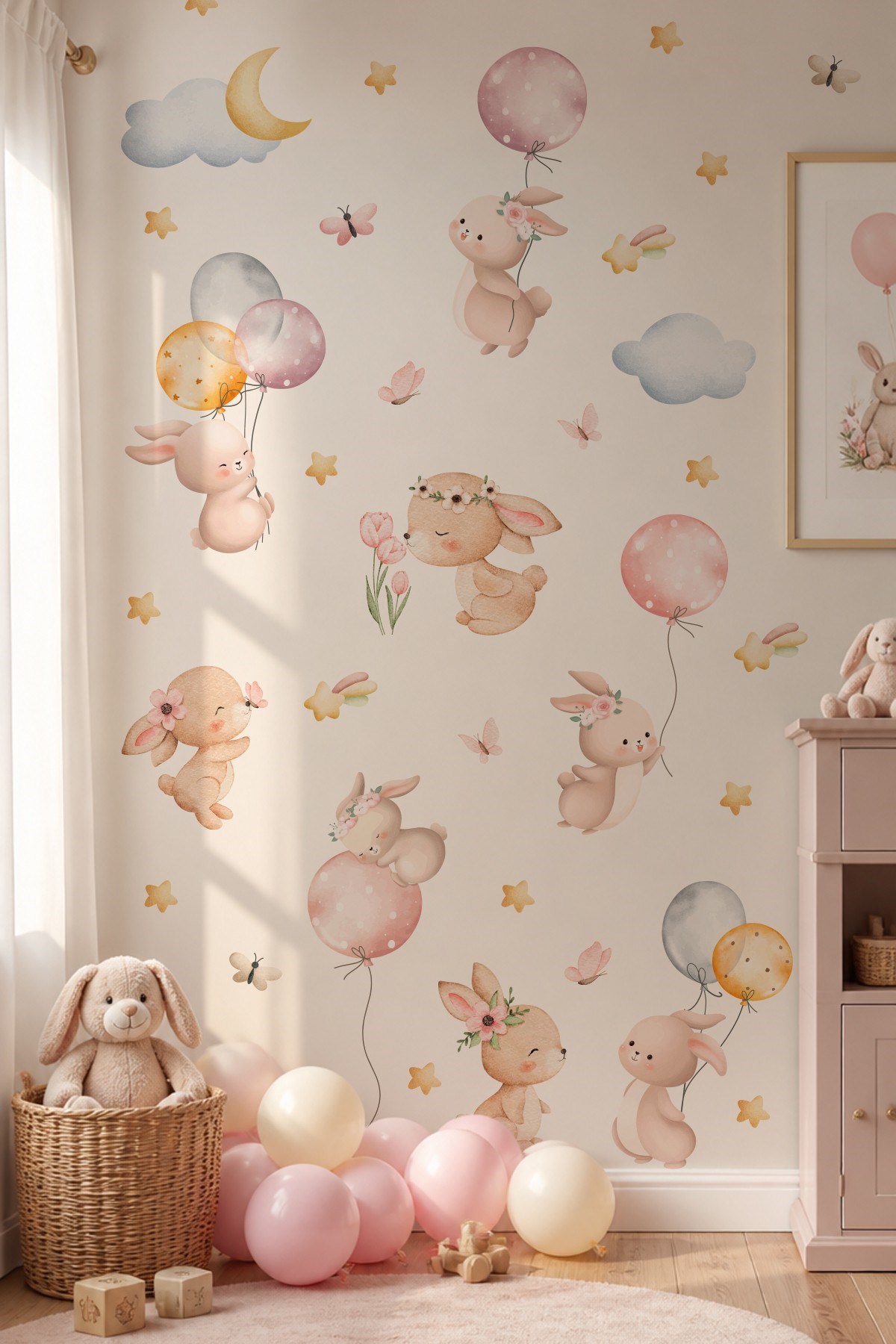 Sevimli Tavşanlar Duvar Sticker Seti 64 Parça | Çocuk Odası, Bebek Odası Dekorasyonu