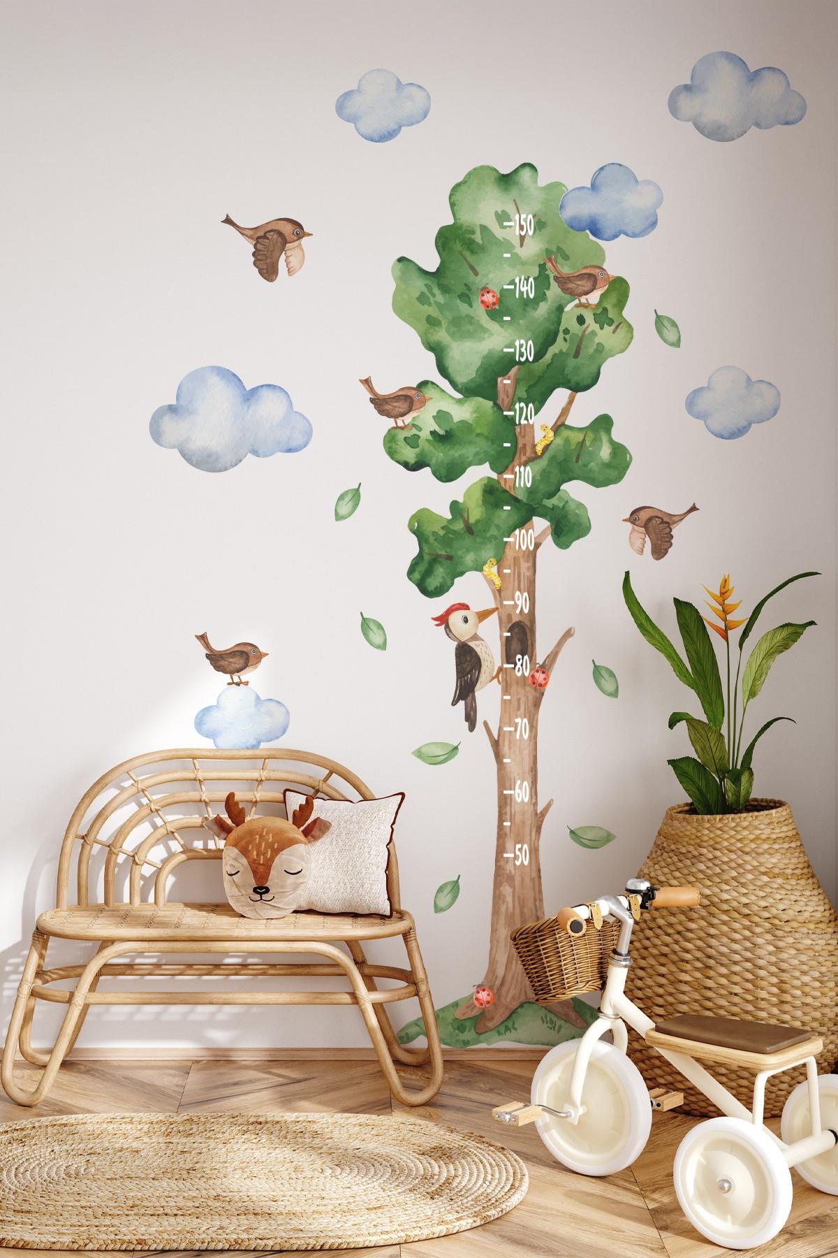 Sevimli Unicorn ve Rengarenk Figürler Temalı Boy Ölçer Boy Cetveli Sticker Seti Çocuk Çiçekli Yıldız