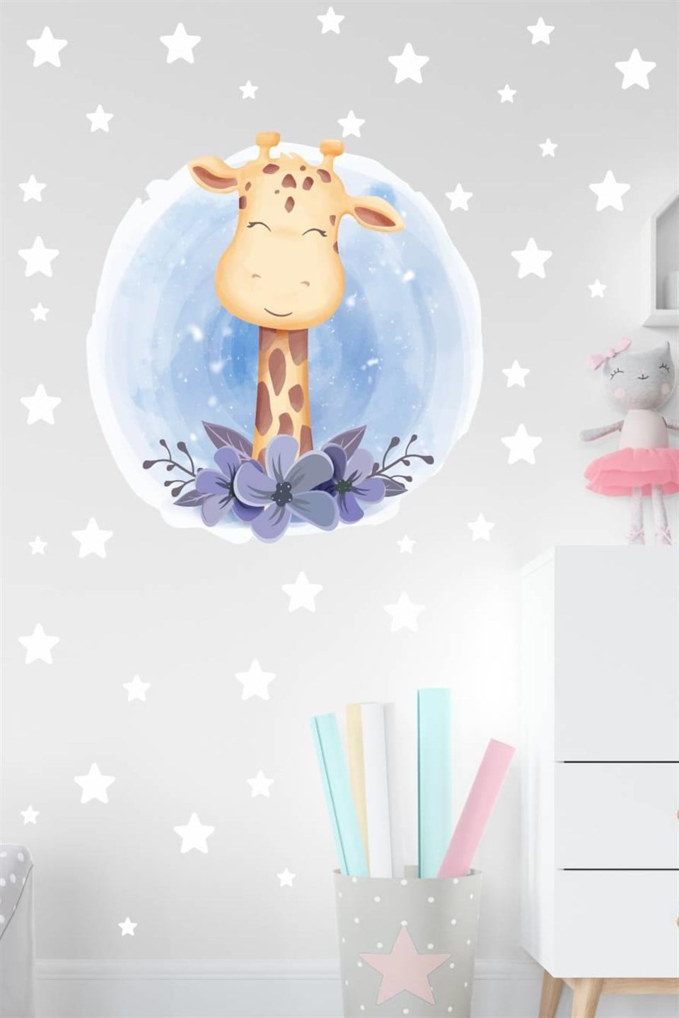 Sevimli Zürafa ve Yıldızlar Çocuk ve Bebek Odası Sticker