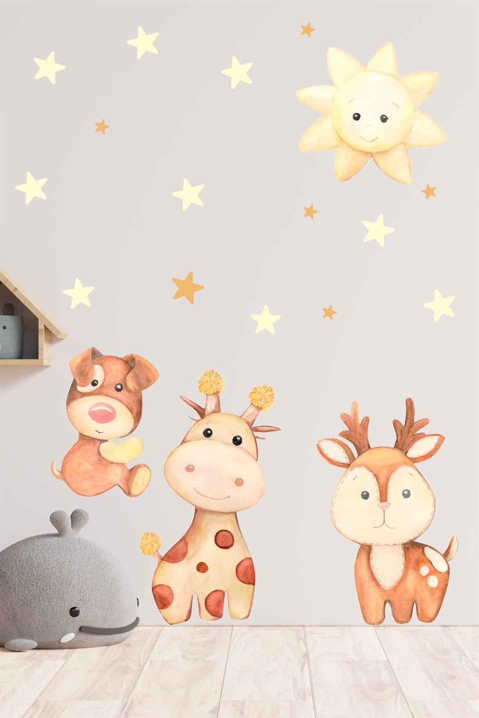 Sevimli Zürafa,Köpek,Geyik Ve Yıldızlar Çocuk Bebek Odası Sticker