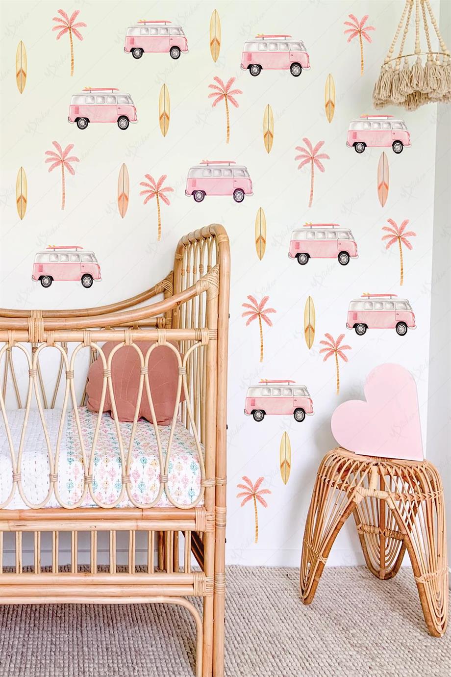 Soft pembe renklerde çocuk bebek odası sticker seti - Pembe Rüya Sticker Seti