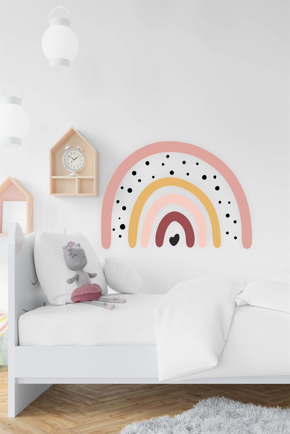 Soft Renklerde Puantiyeli Gökkuşağı Çocuk Bebek Odası Duvar Stick