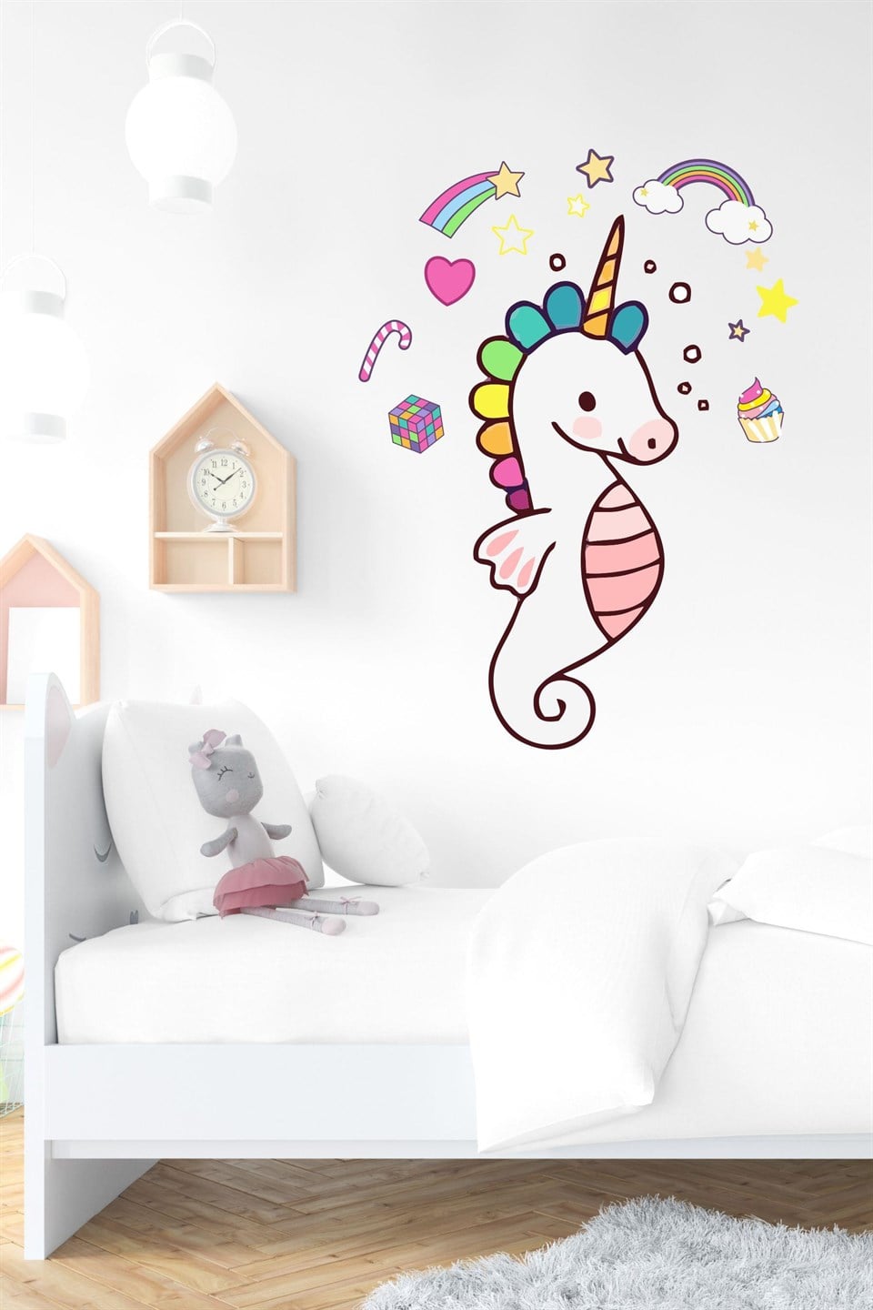 Unicorn-Deniz atı ve Sevimli Figürler Çocuk Bebek Odası Duvar Dek