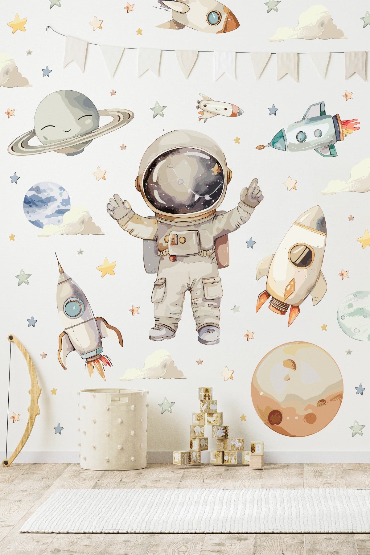 Uzay Temalı Duvar Sticker Seti 165 Parça – Astronot, Roket, Gezegen Çocuk Odası Duvar | Büyük Boy
