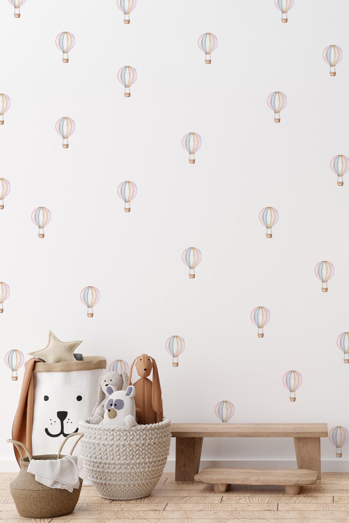 Watercolor Balonlar Sticker Seti Özel Kesimli Mat Yüzeyli Çocuk Bebek Odası Sticker Seti 44 Parça