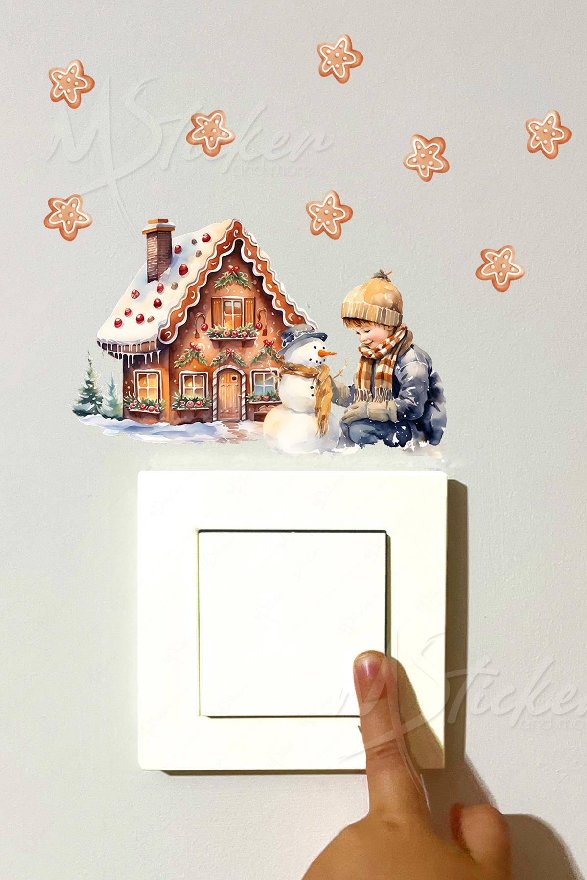 Yeni Yıl Kış Evi Yılbaşı Kış Konseptli Sticker Yılbaşı Süsü Noel Kış Konseptli Priz Sticker Süsü