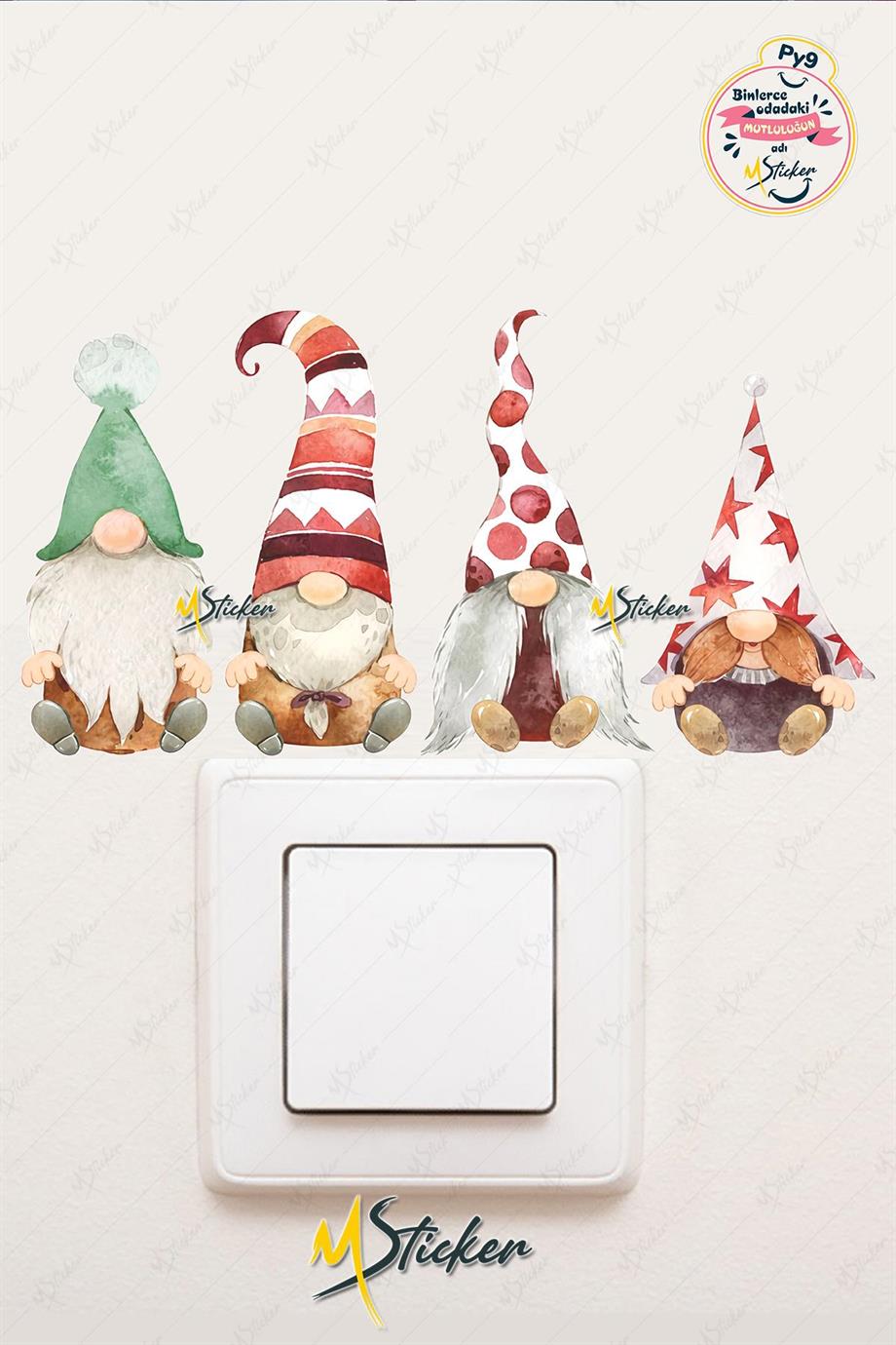 Yeni Yıl Sevimli Cüceler Sticker - Yılbaşı Stickerı Cüceler