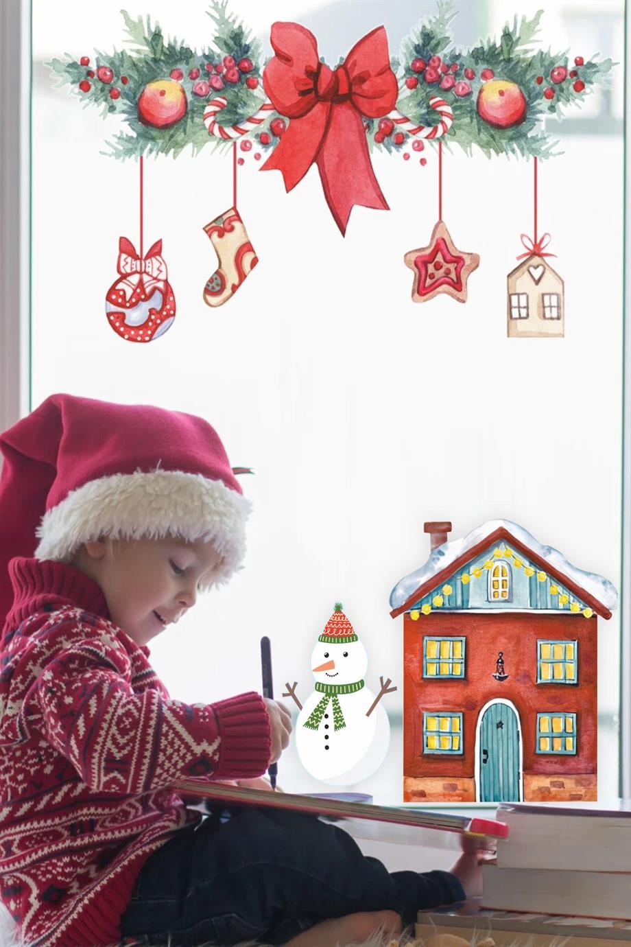 Yılbaşı Fiyonk Ev ve Kardan Adam Bebek Çocuk Odası Sticker Seti