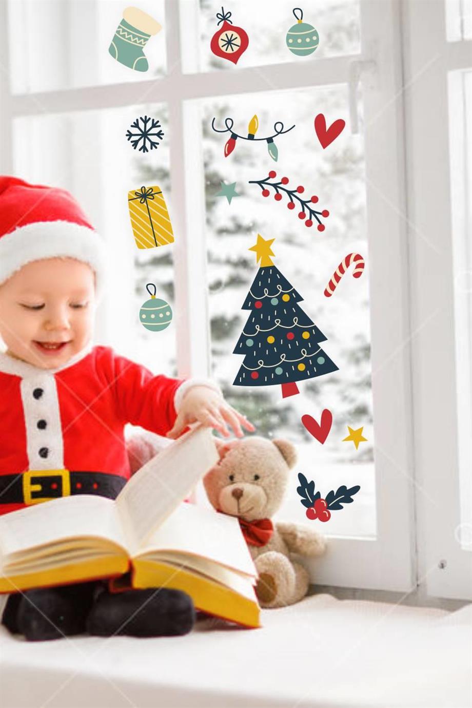 Yılbaşı Özel Çam Ağacı,Değnek,Noel Süsleri Duvar-Cam Sticker