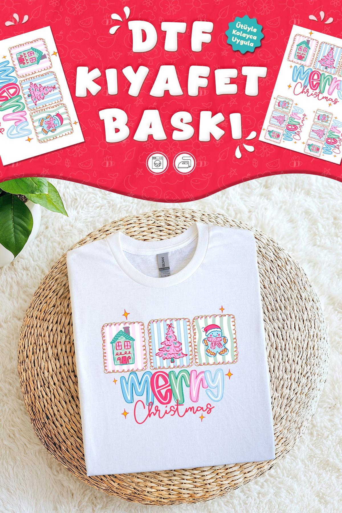 Yılbaşı Süsler Temalı Kumaş Baskı Yapılabilen Özel Tasarım Ütü Ile Yapışan Tekstil Dtf Baskı Görseli