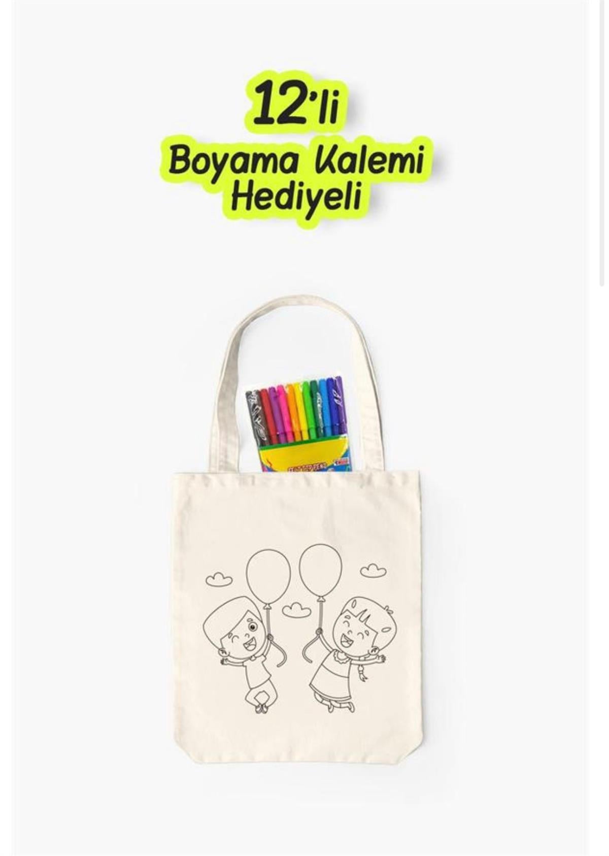 Eğlenceli Bez Çanta Boyama Seti- Balonlu Çocuklar