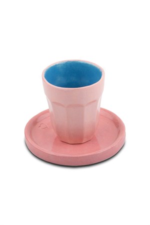 Pembe Seramik Kahve Fincanı ve Tabak
