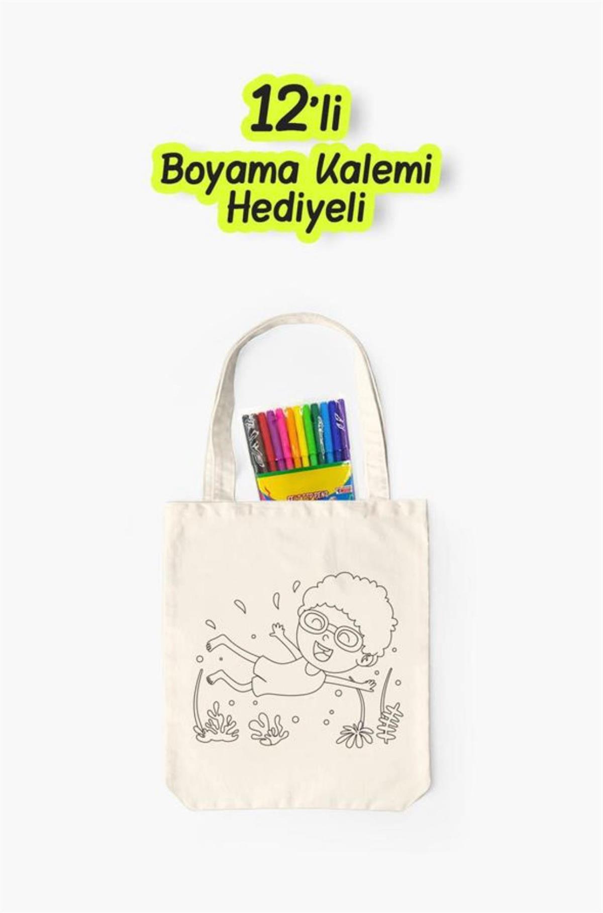 Eğlenceli Bez Çanta Boyama Seti- Yüzen Çocuk