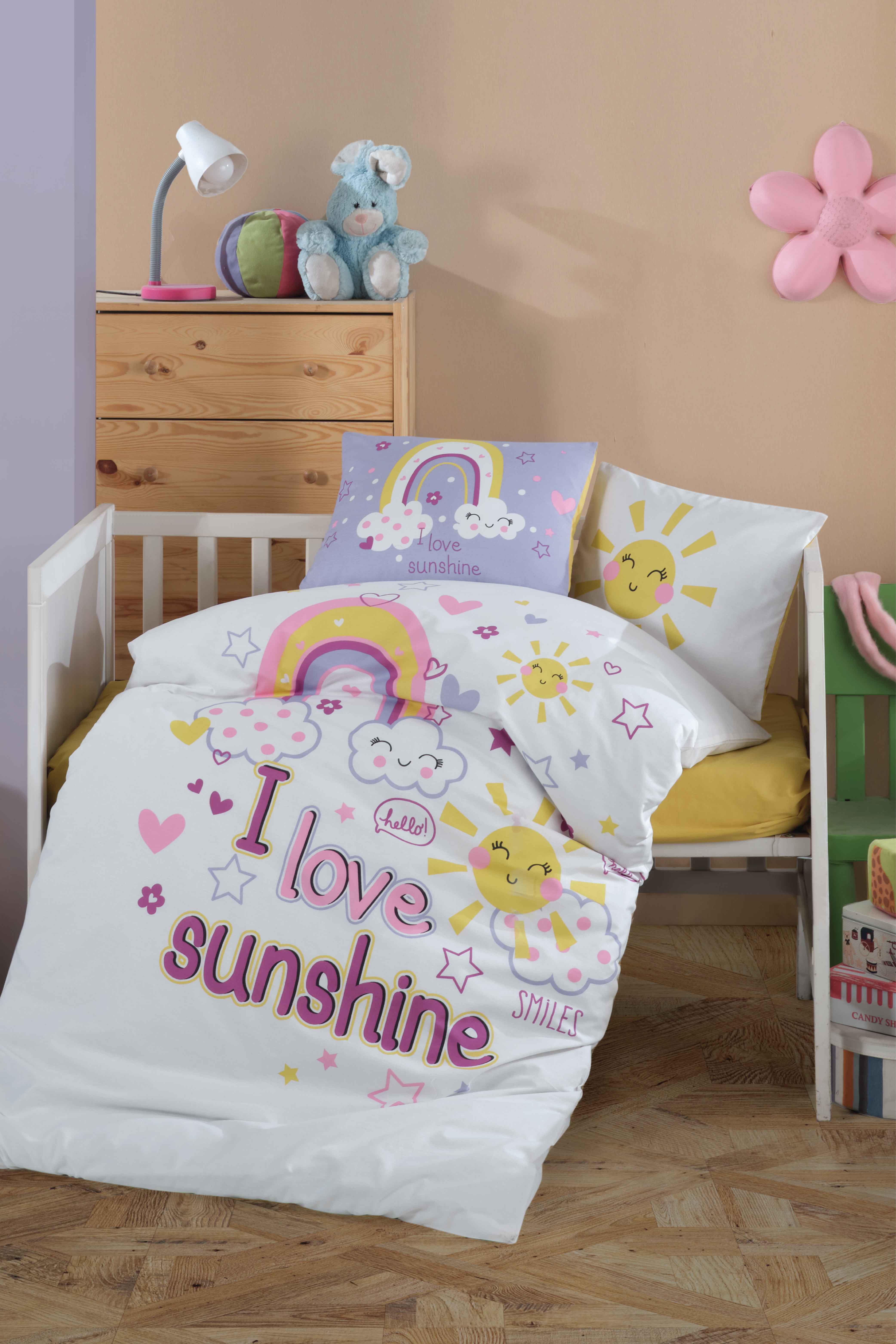 Clasy Ranforce %100 Pamuk Bebek Nevresim Takımı Sun Love V1 Sarı