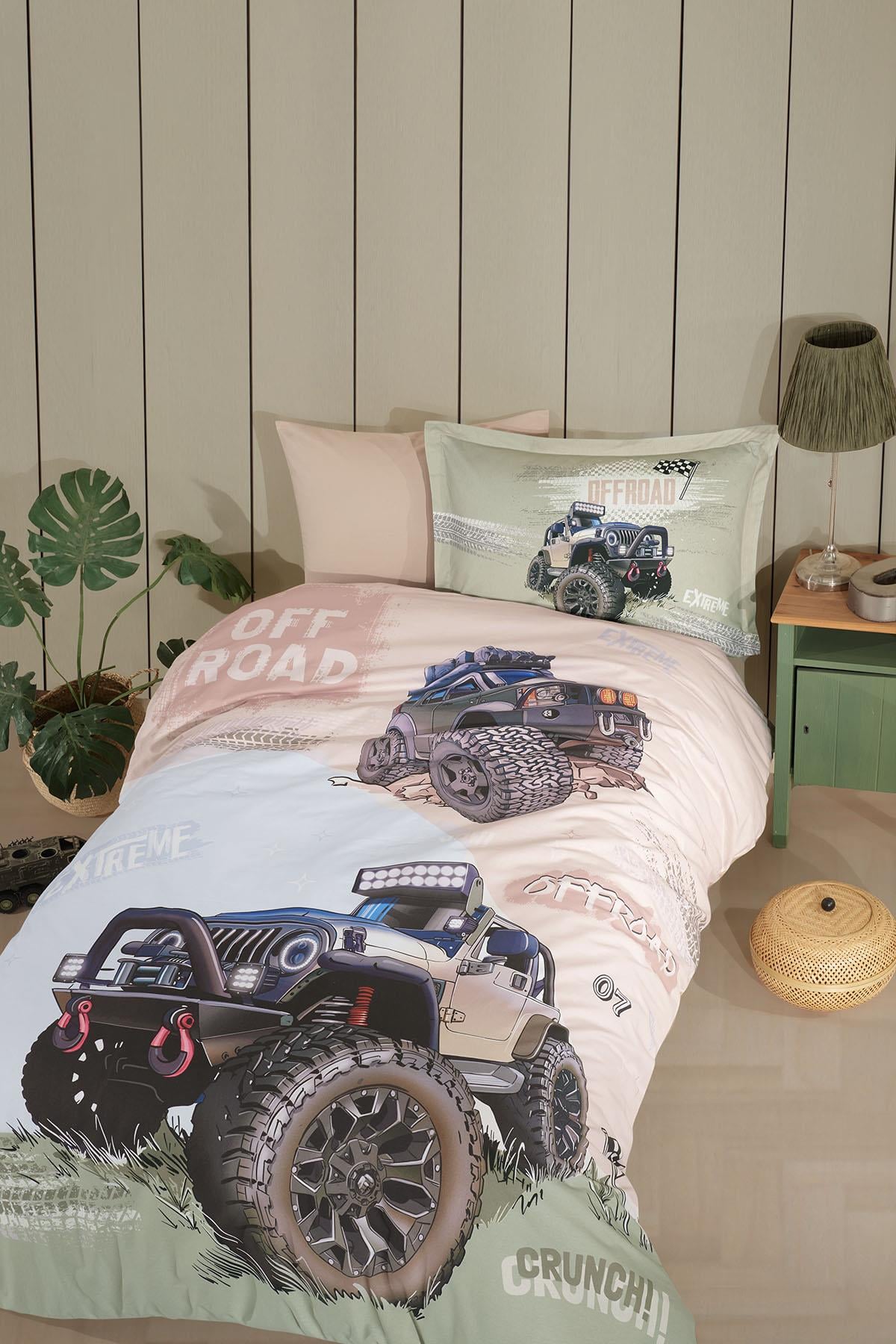 Clasy Ranforce %100 Pamuk Nevresim Takımı Tek Kişilik Offroad V1 Bej